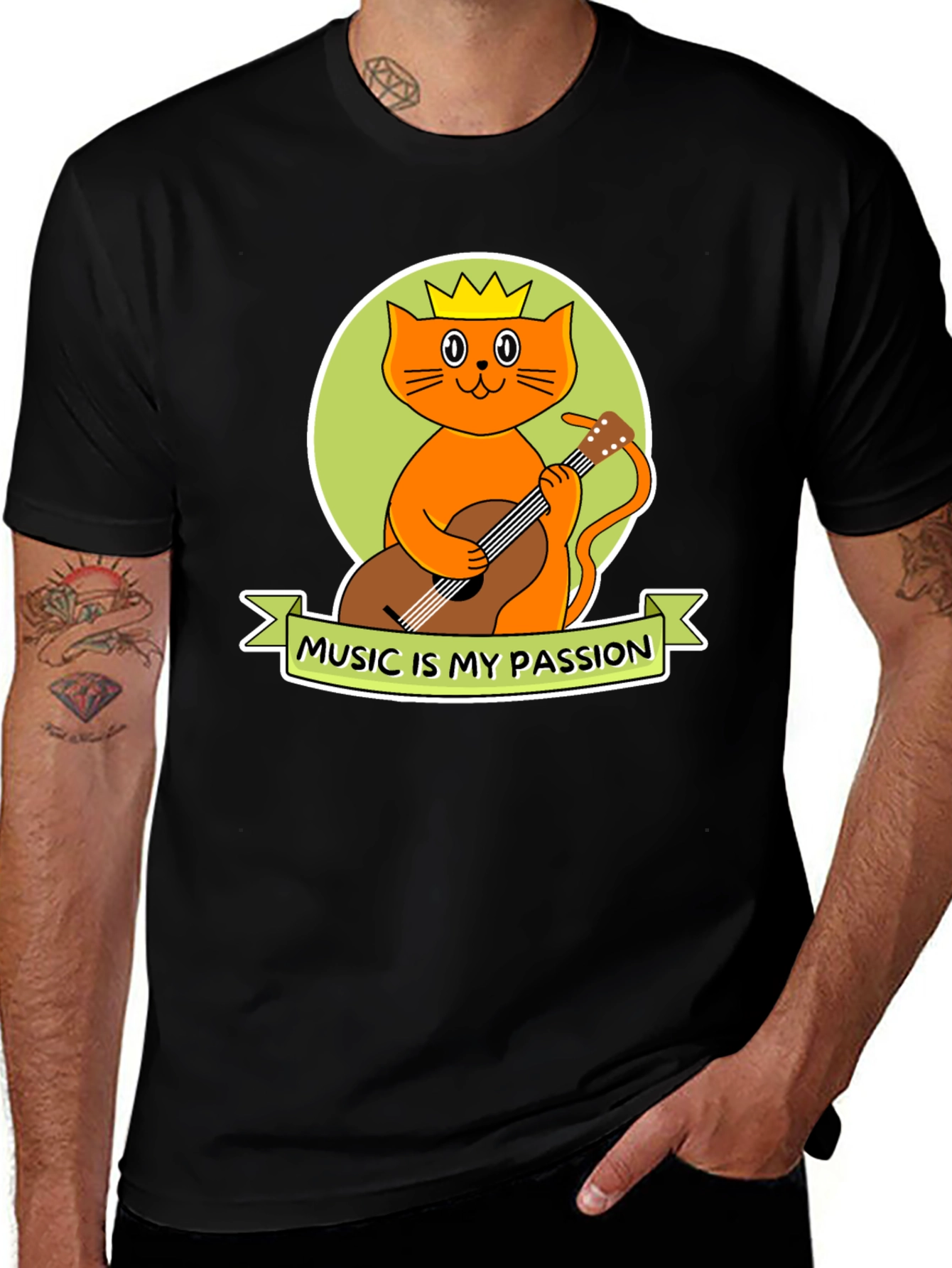 Music Lover Tee: Cat with Guitar