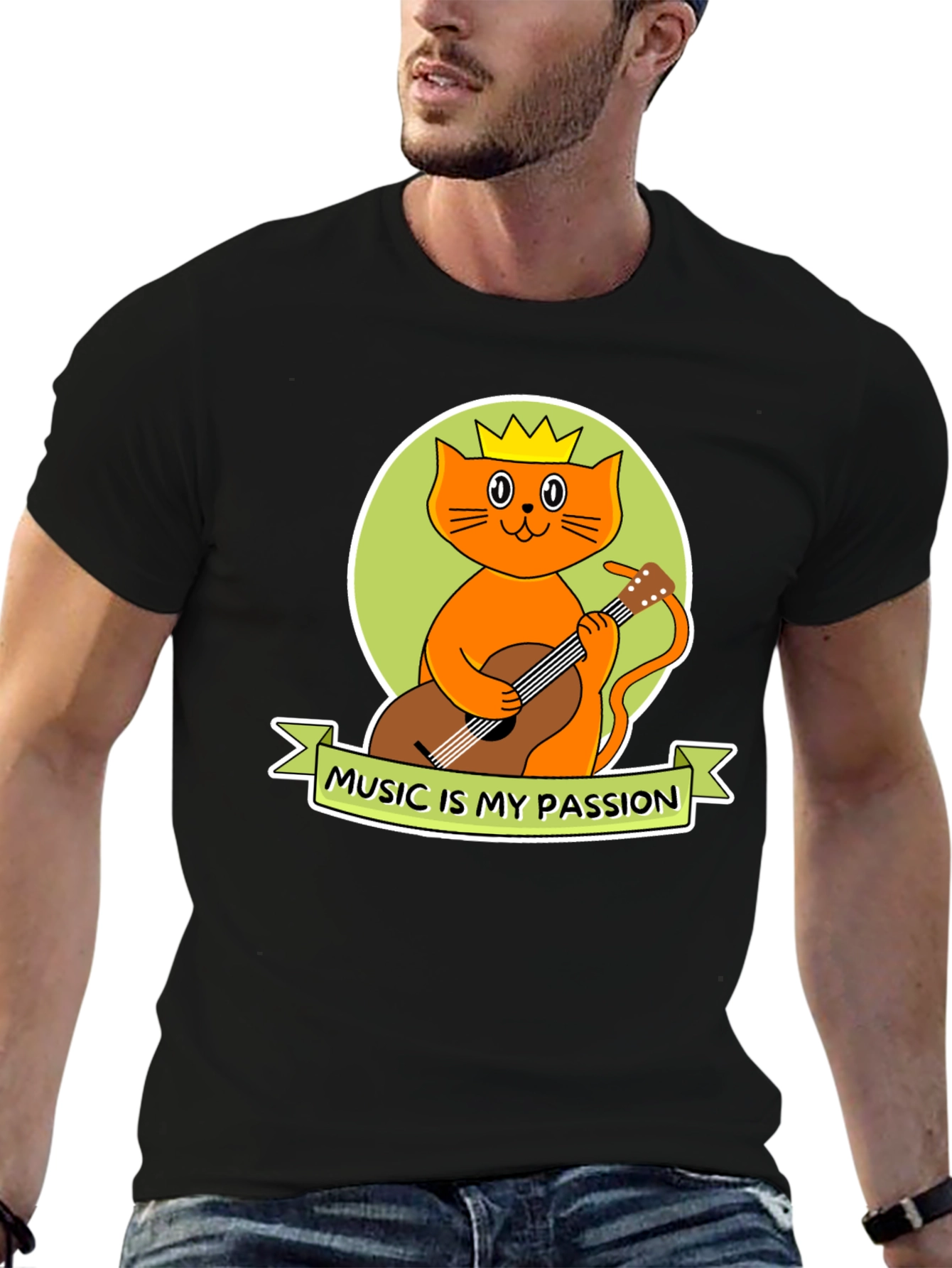 Music Lover Tee: Cat with Guitar