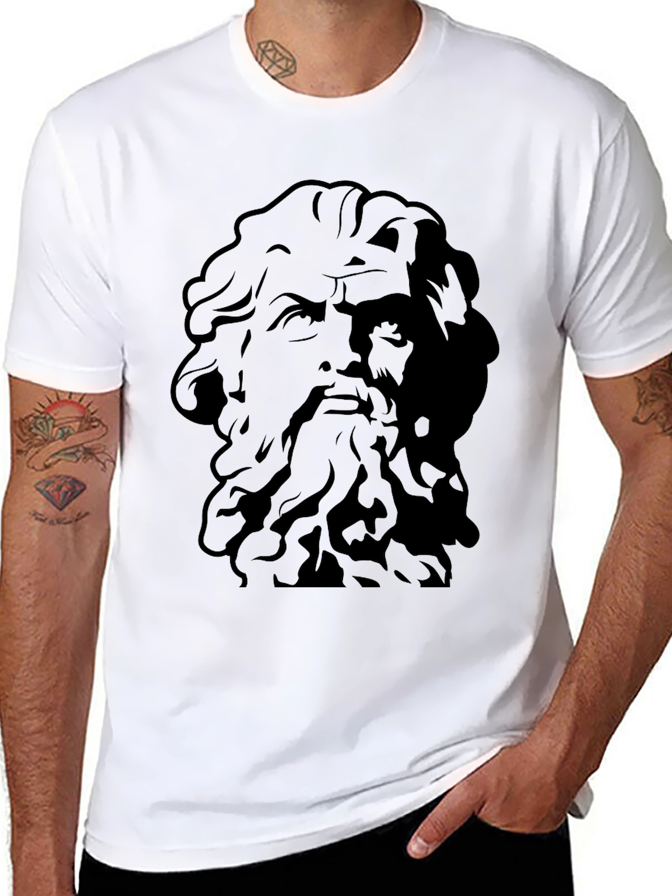 Greek God Graphic Tee - Black Cotton T-Shirt