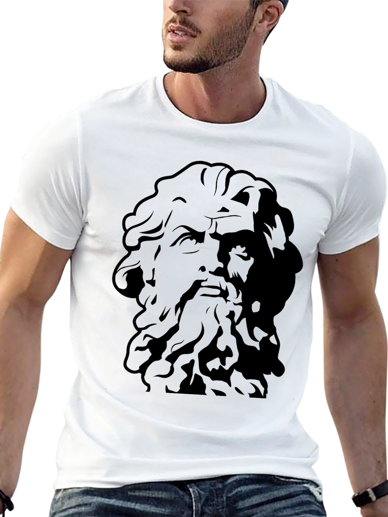 Greek God Graphic Tee - Black Cotton T-Shirt