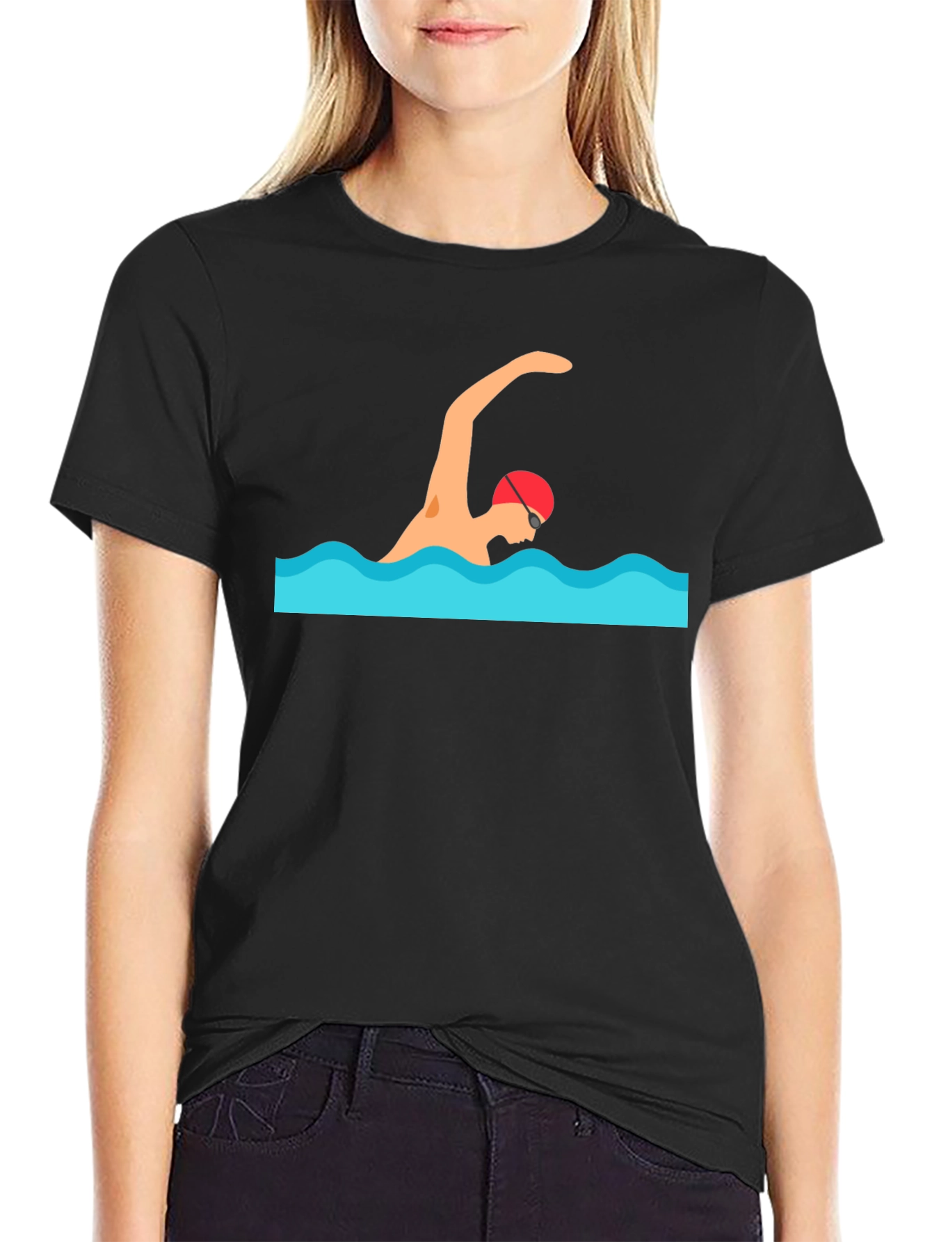 Swimmer Graphic Tee - Black Cotton T-Shirt