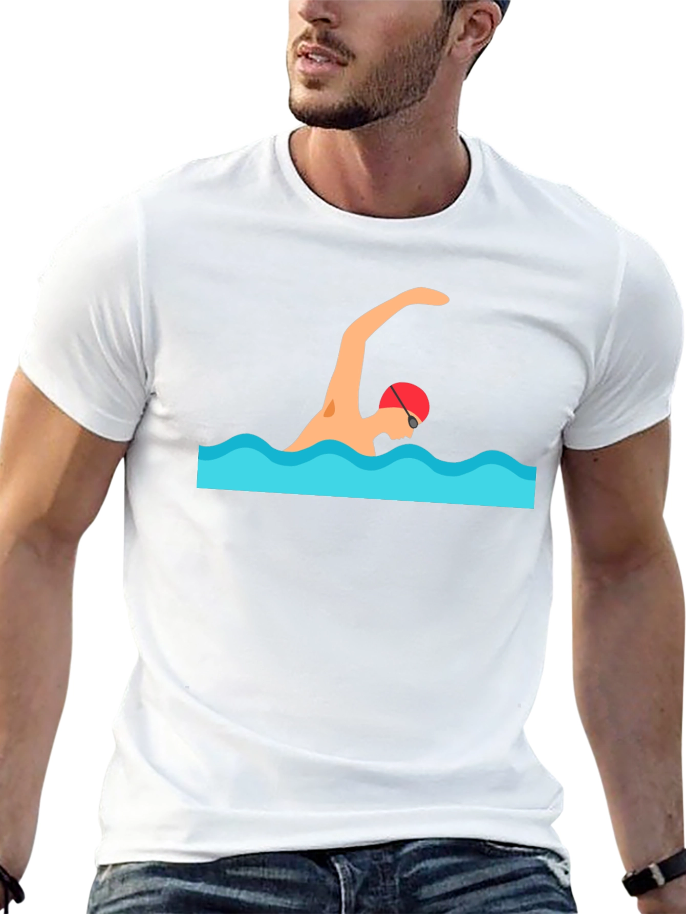 Swimmer Graphic Tee - Black Cotton T-Shirt