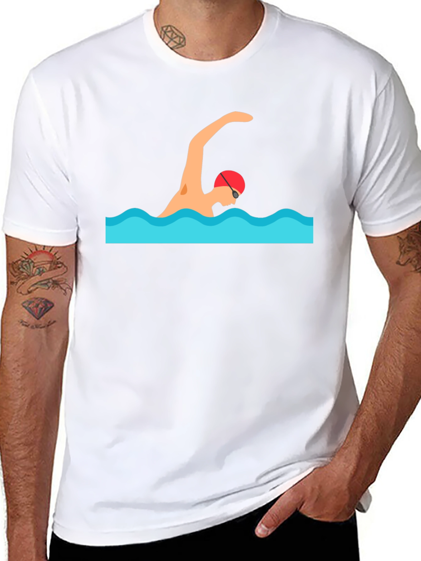 Swimmer Graphic Tee - Black Cotton T-Shirt