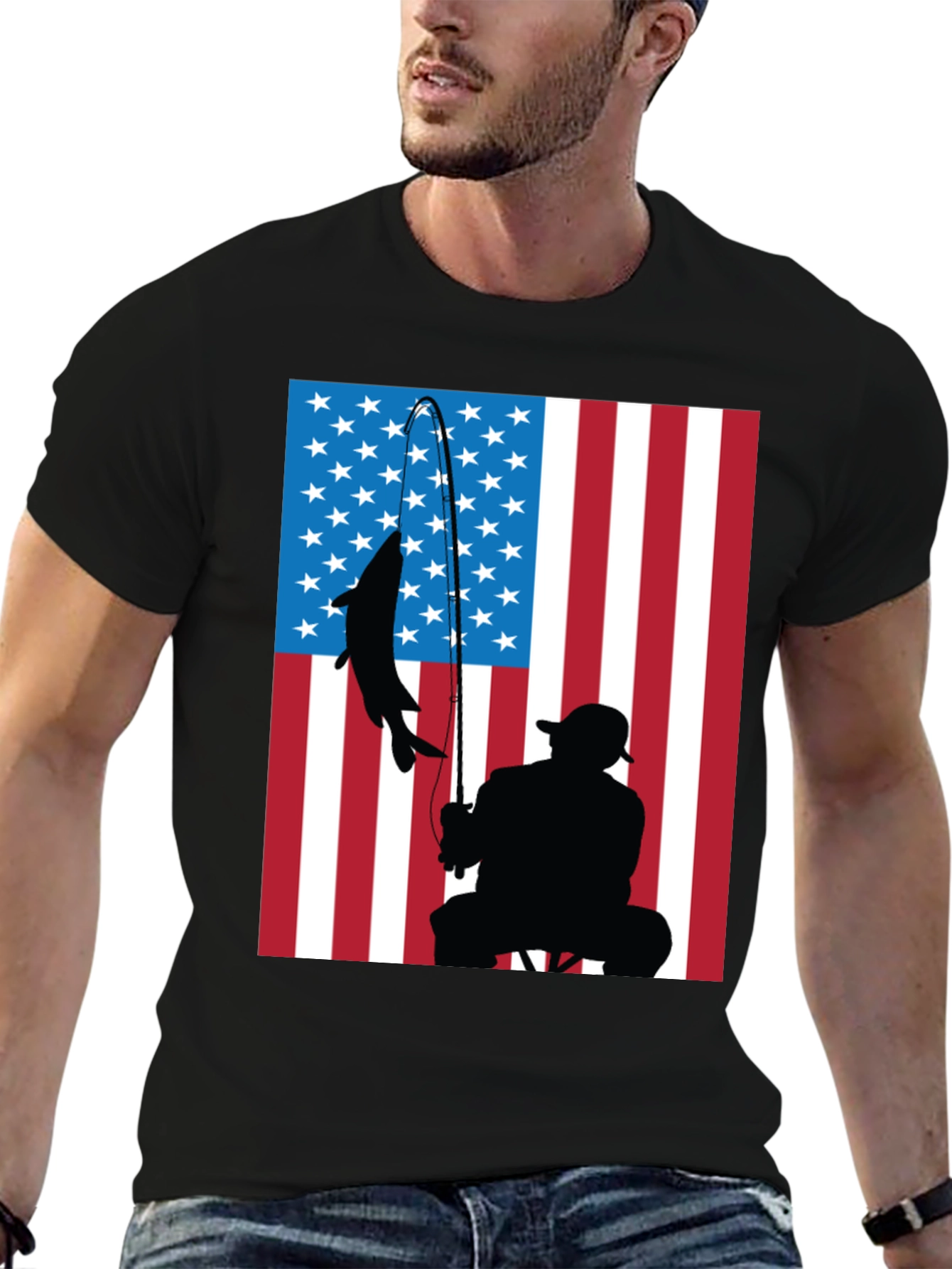 American Flag Fishing Graphic T-Shirt