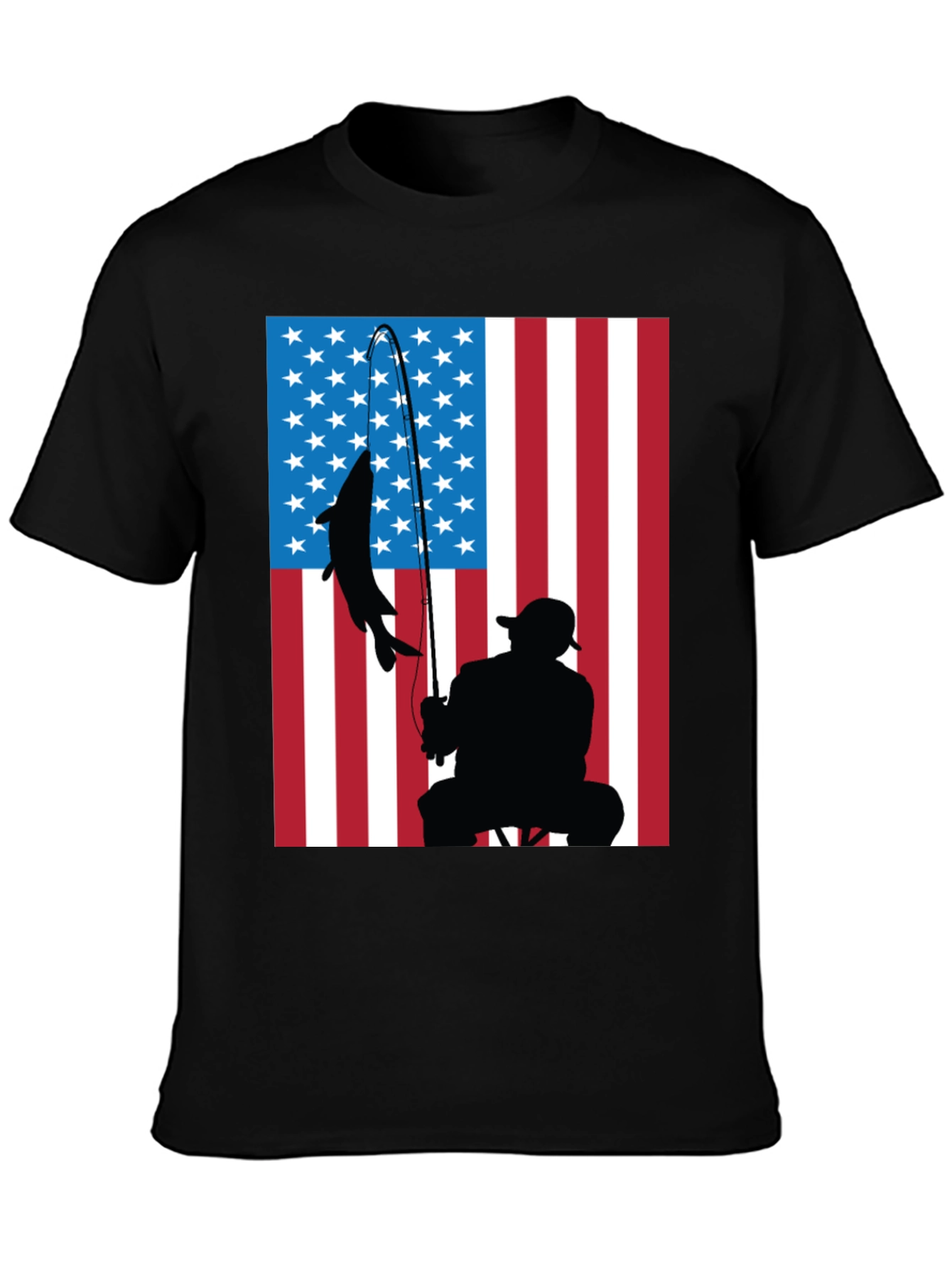 American Flag Fishing Graphic T-Shirt