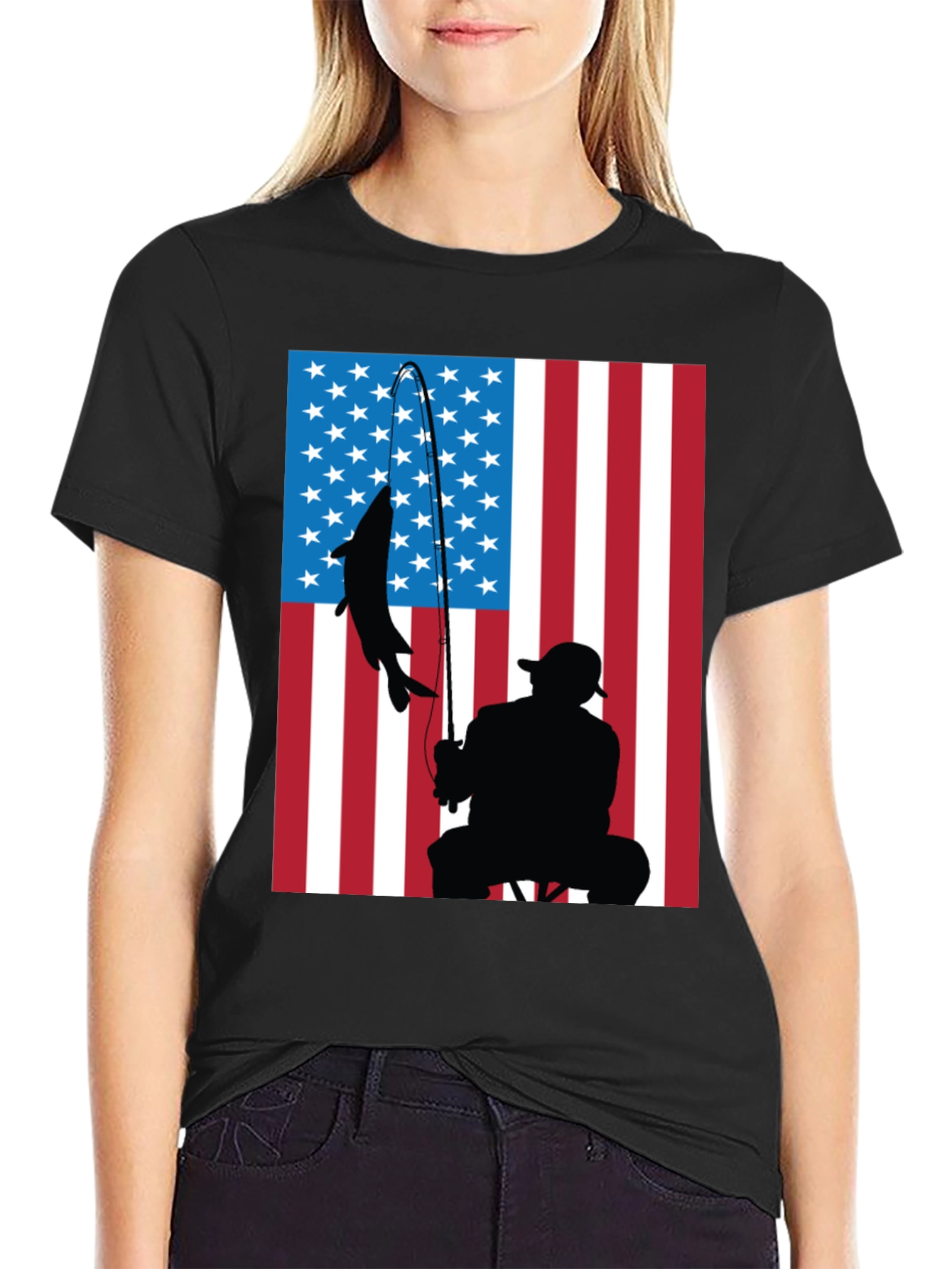 American Flag Fishing Graphic T-Shirt