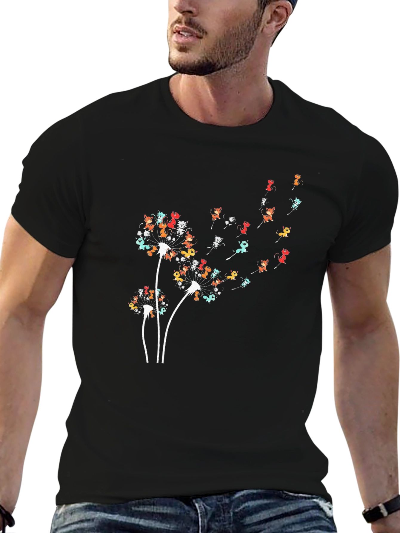 Dandelion Cat Black T-Shirt