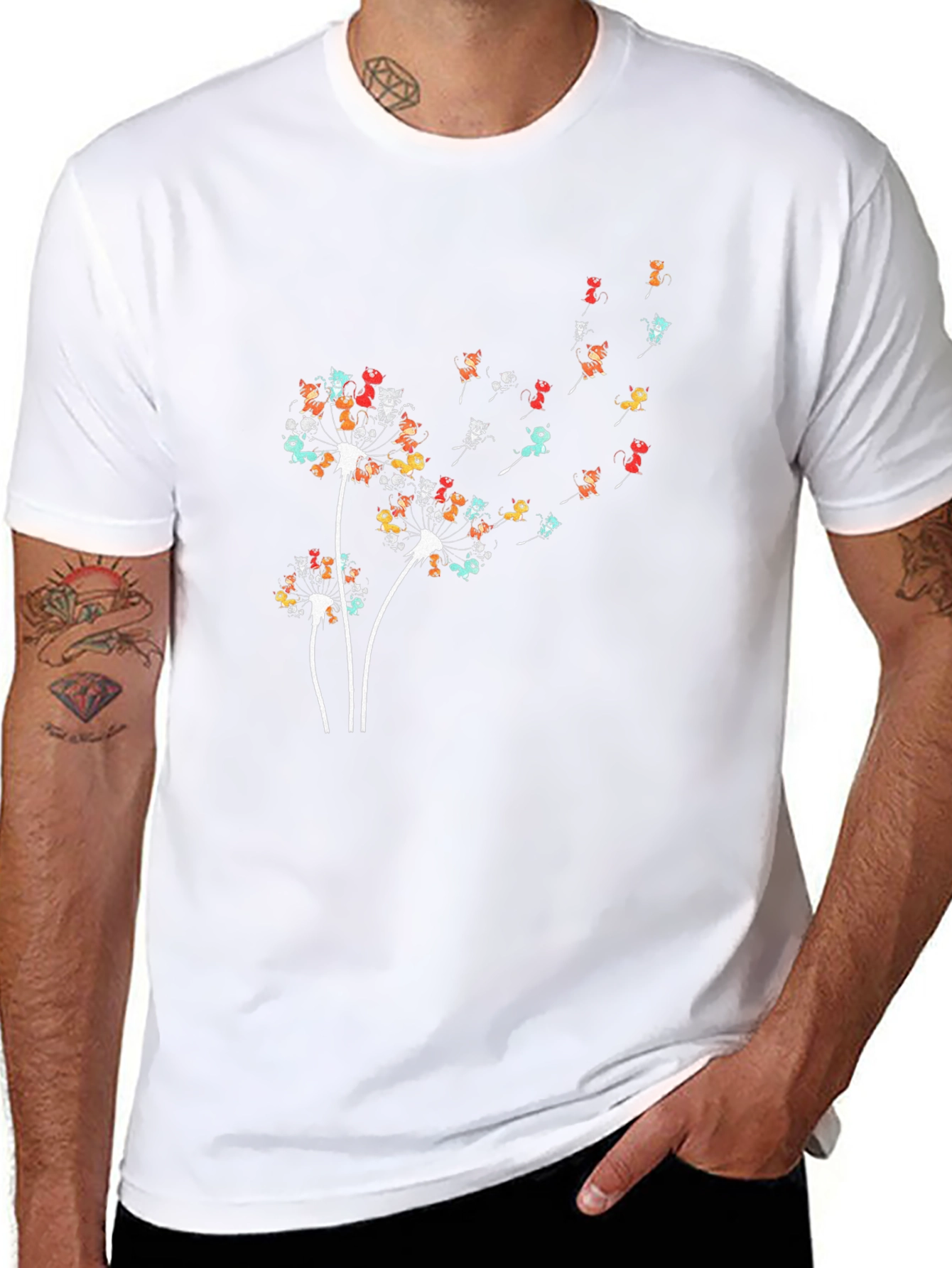 Dandelion Cat Black T-Shirt