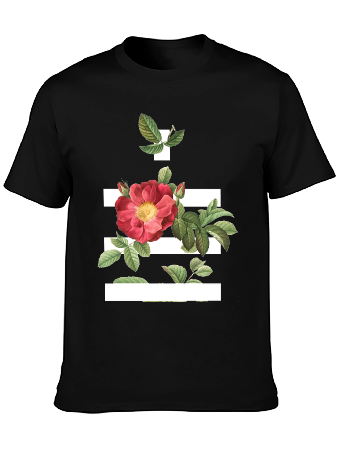 Floral Stripe Graphic Tee - Modern Botanical Design