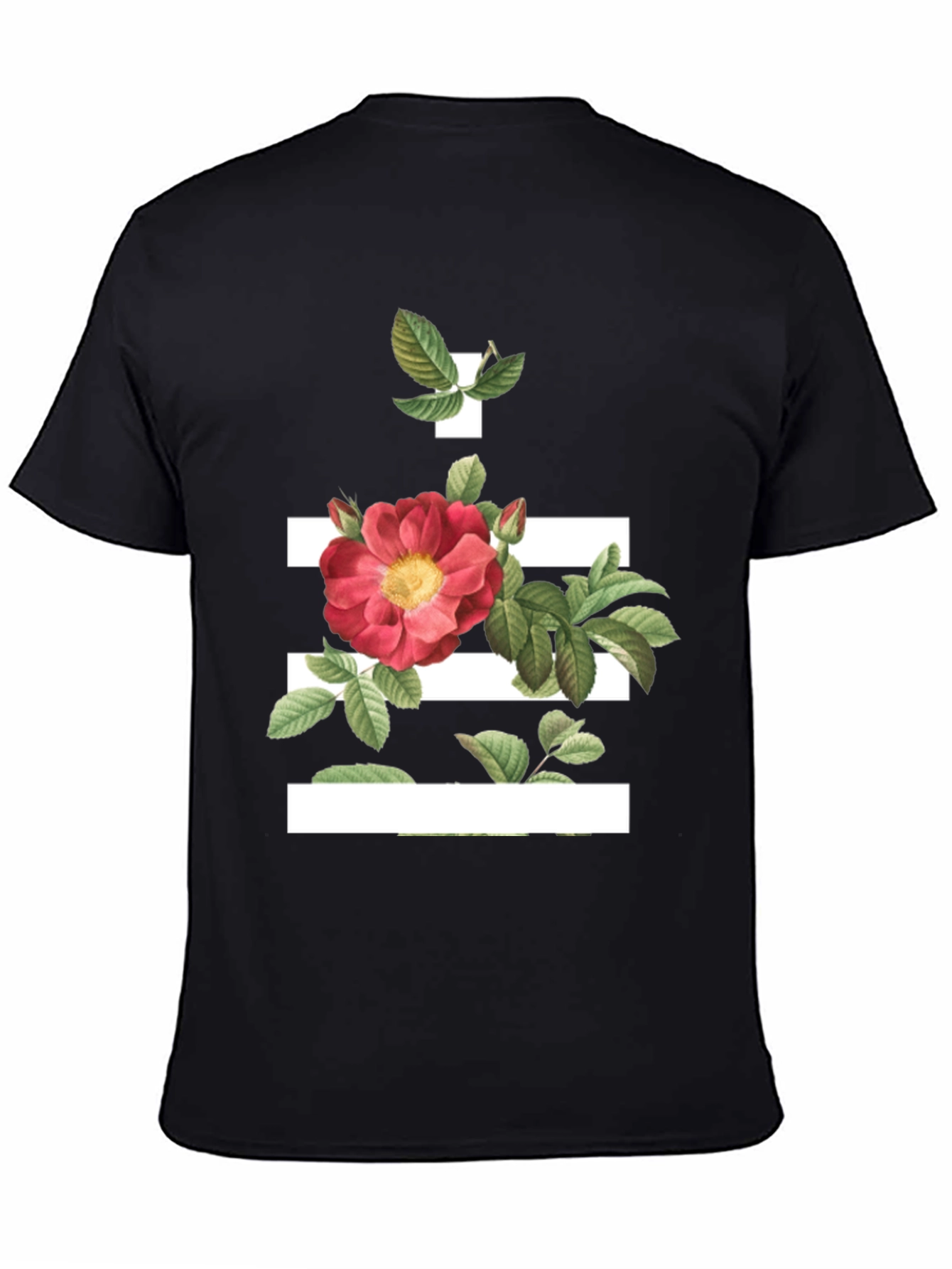 Floral Stripe Graphic Tee - Modern Botanical Design