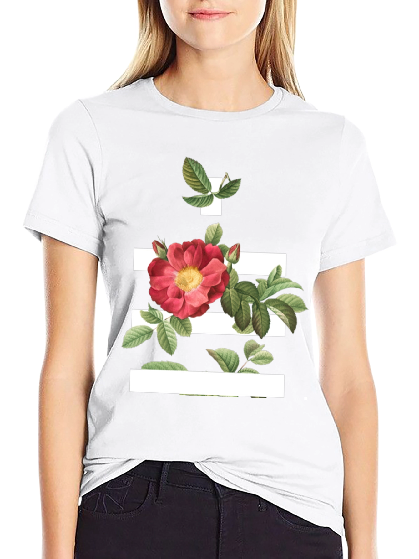 Floral Stripe Graphic Tee - Modern Botanical Design