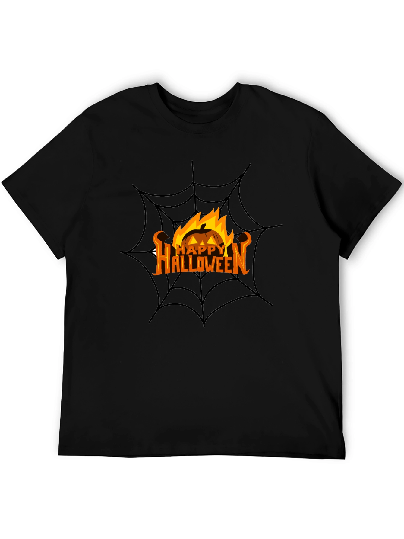 Happy Halloween Pumpkin Spiderweb Black T-Shirt