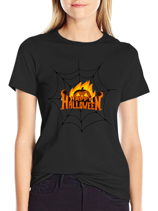 Happy Halloween Pumpkin Spiderweb Black T-Shirt