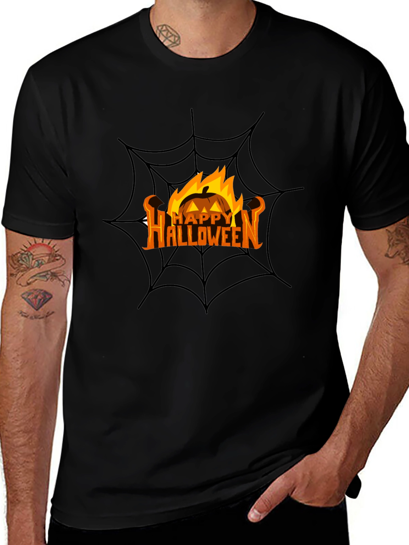 Happy Halloween Pumpkin Spiderweb Black T-Shirt