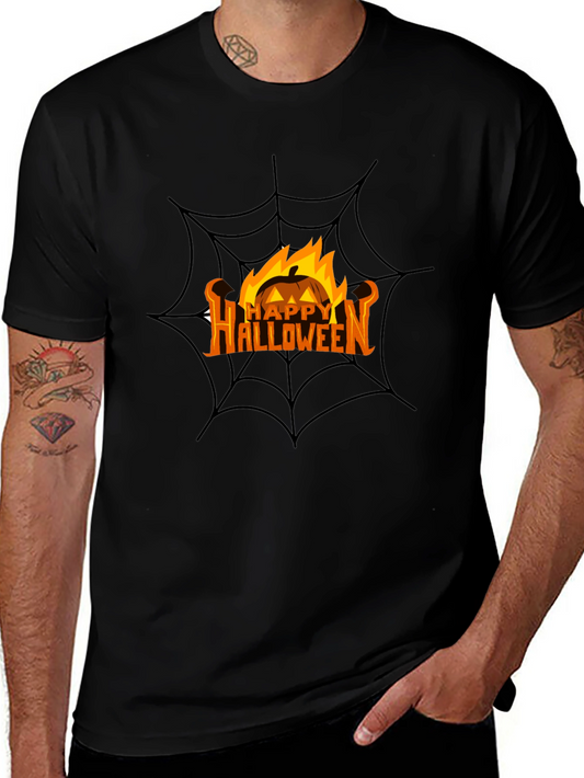 Happy Halloween Pumpkin Spiderweb Black T-Shirt