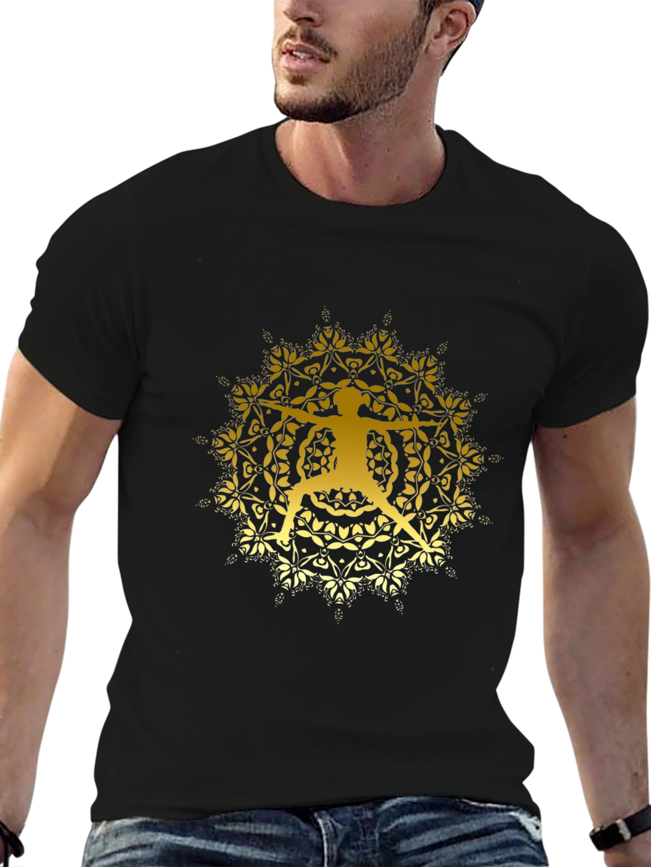 Yoga Mandala Graphic Tee - Black Cotton Blend T-Shirt