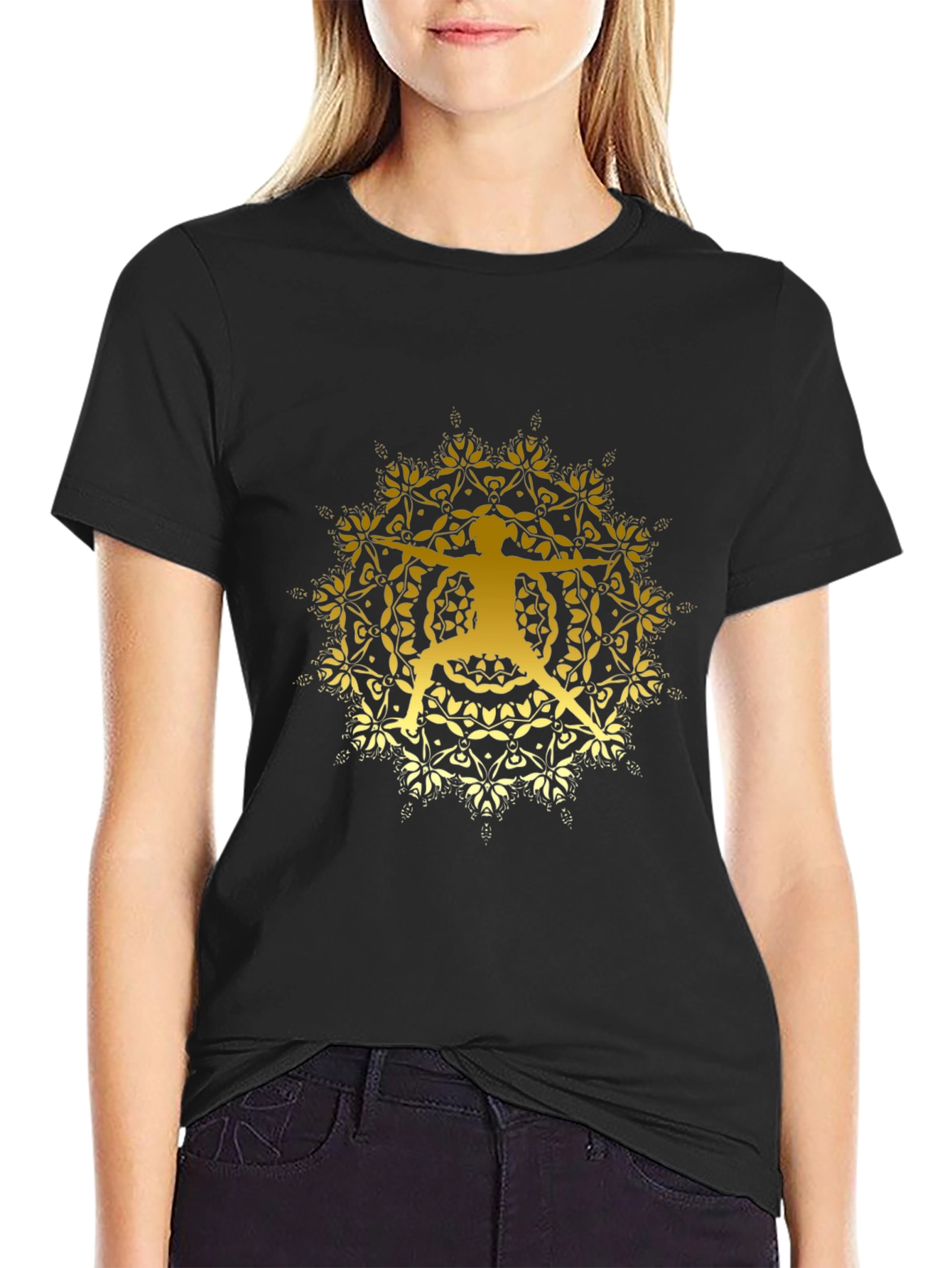 Yoga Mandala Graphic Tee - Black Cotton Blend T-Shirt