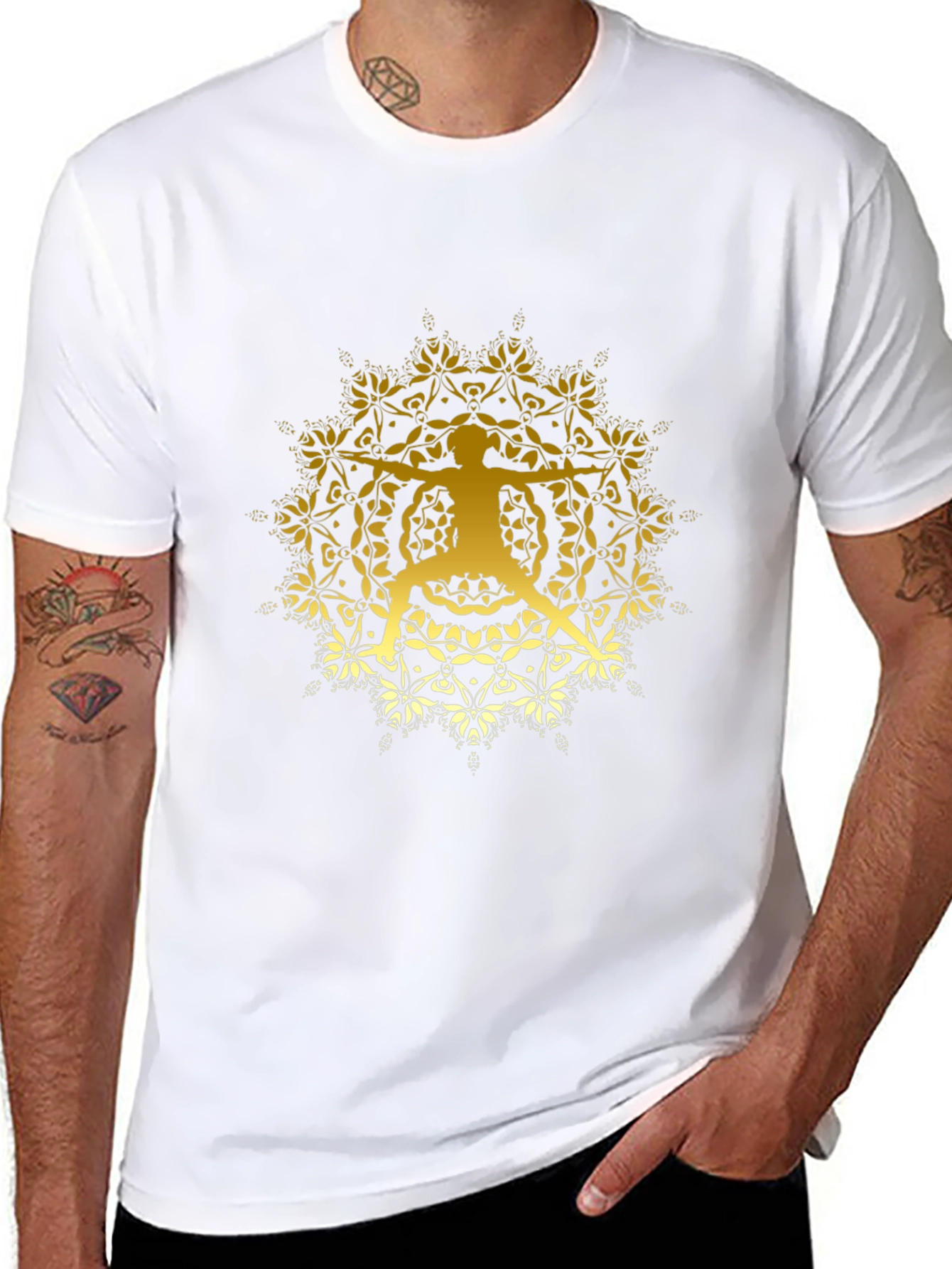 Yoga Mandala Graphic Tee - Black Cotton Blend T-Shirt
