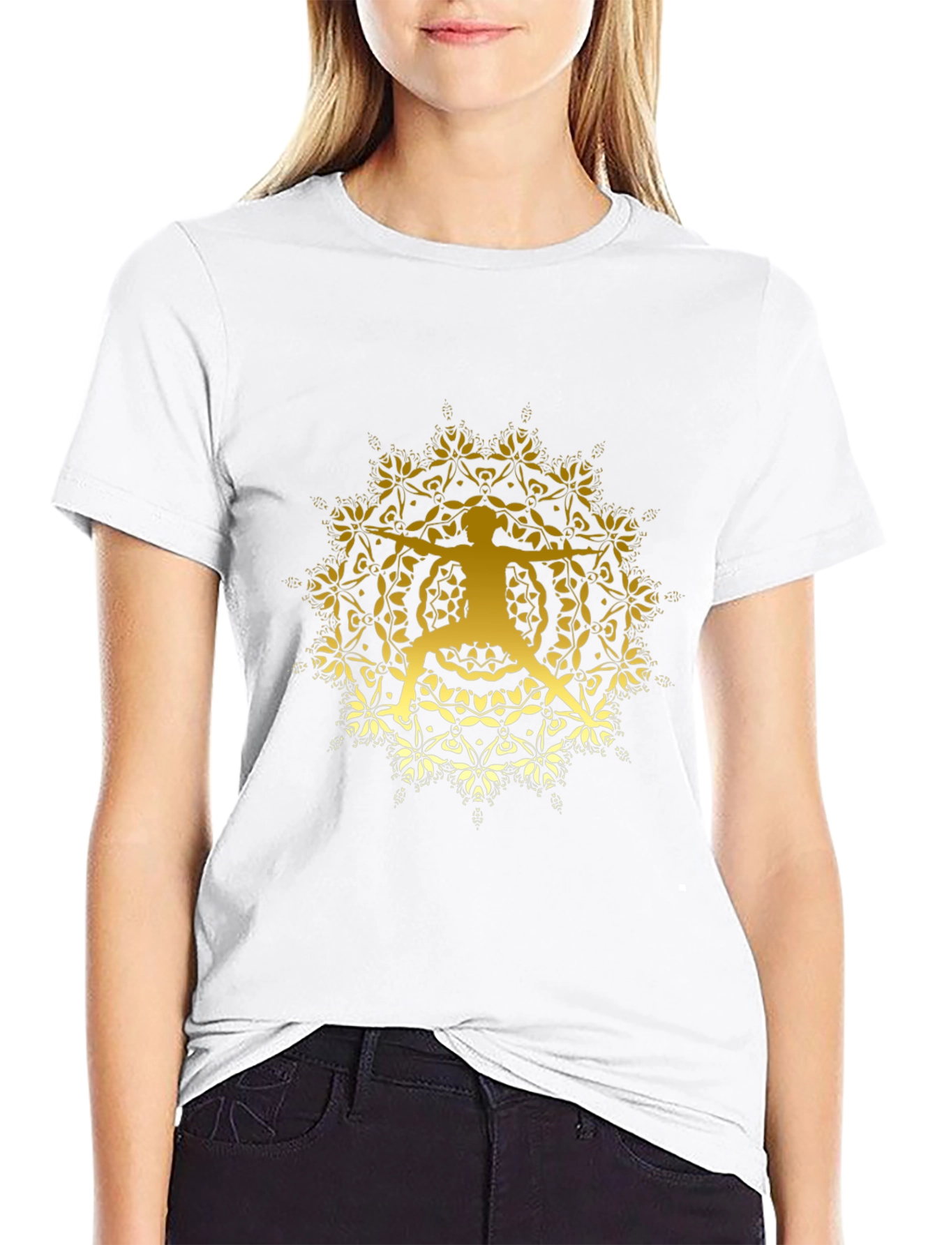 Yoga Mandala Graphic Tee - Black Cotton Blend T-Shirt