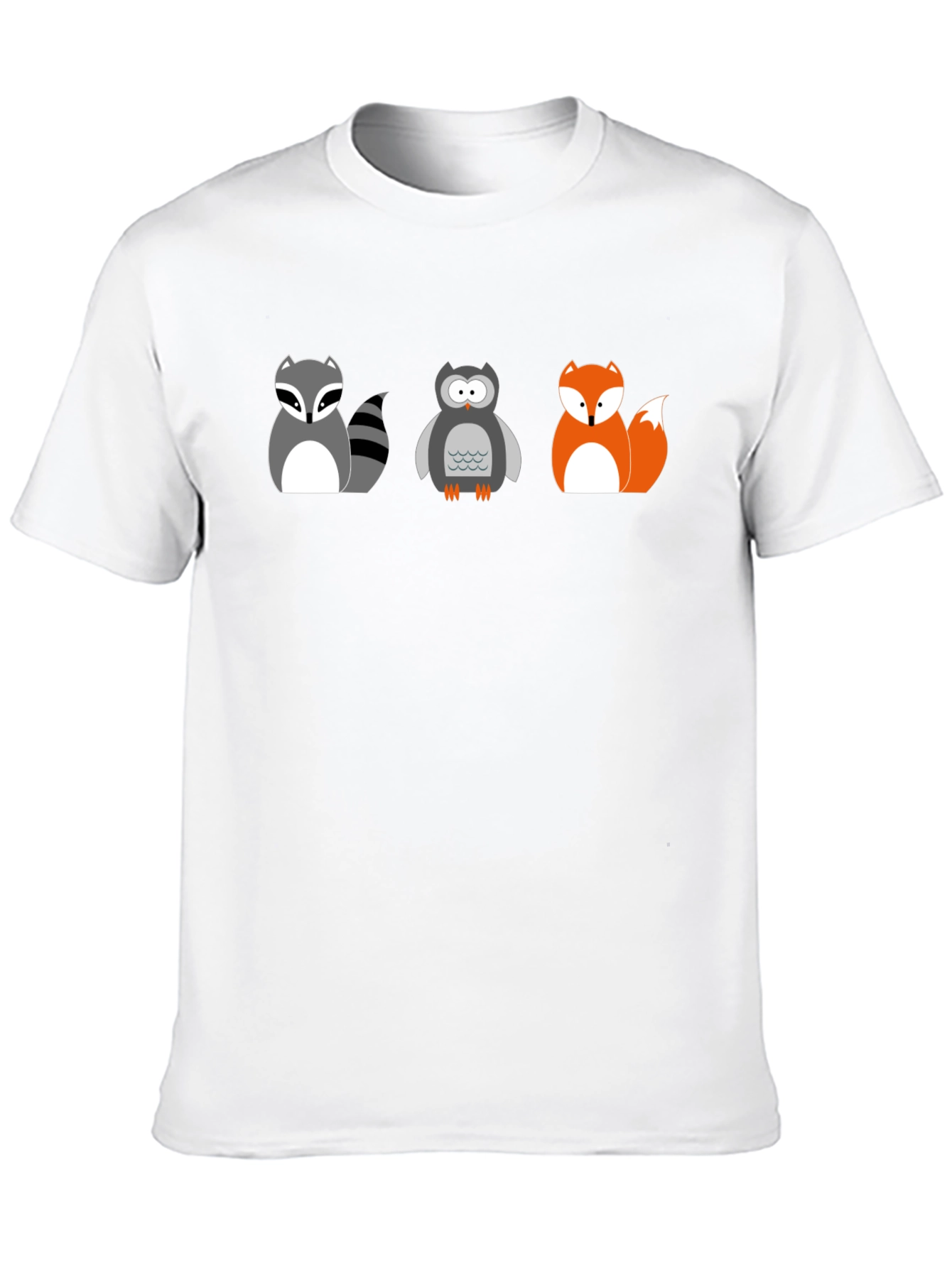 Cartoon Animal T-Shirt: Raccoon Owl Fox