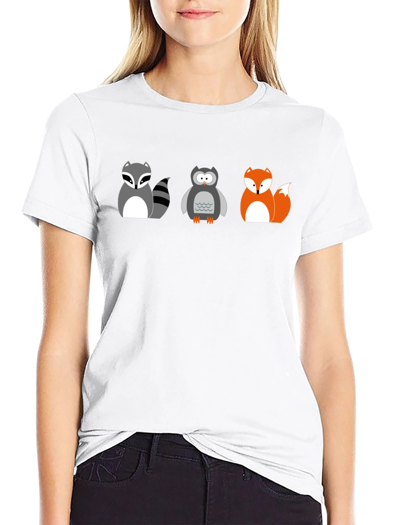 Cartoon Animal T-Shirt: Raccoon Owl Fox