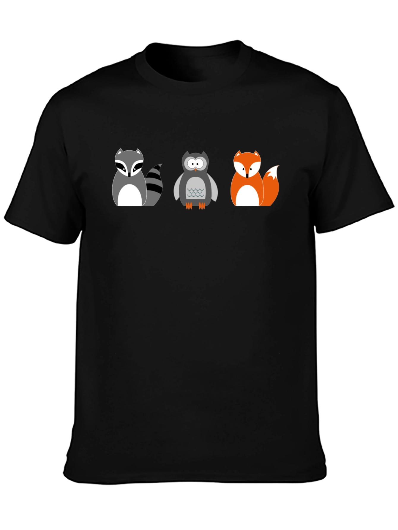 Cartoon Animal T-Shirt: Raccoon Owl Fox