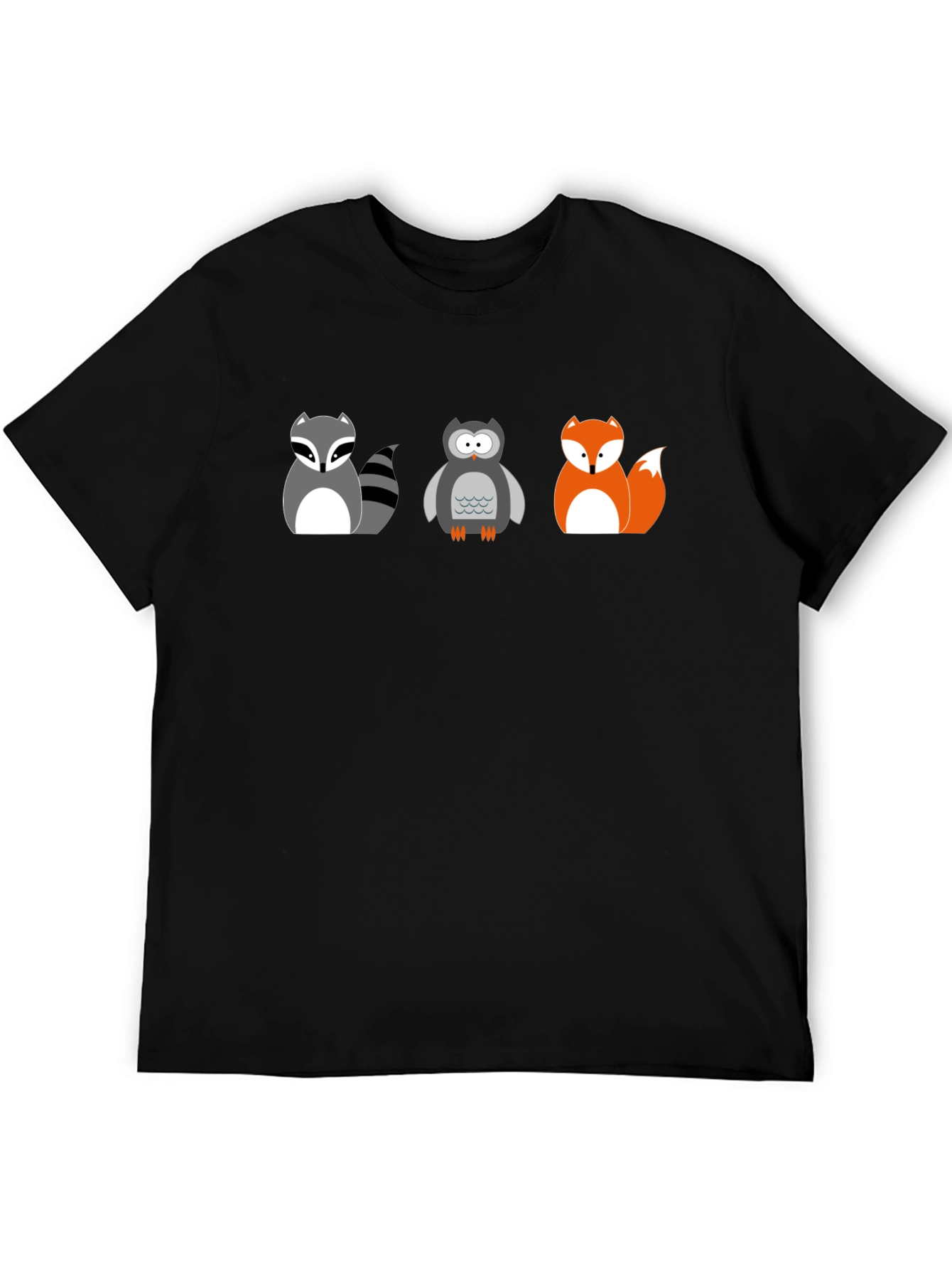 Cartoon Animal T-Shirt: Raccoon Owl Fox