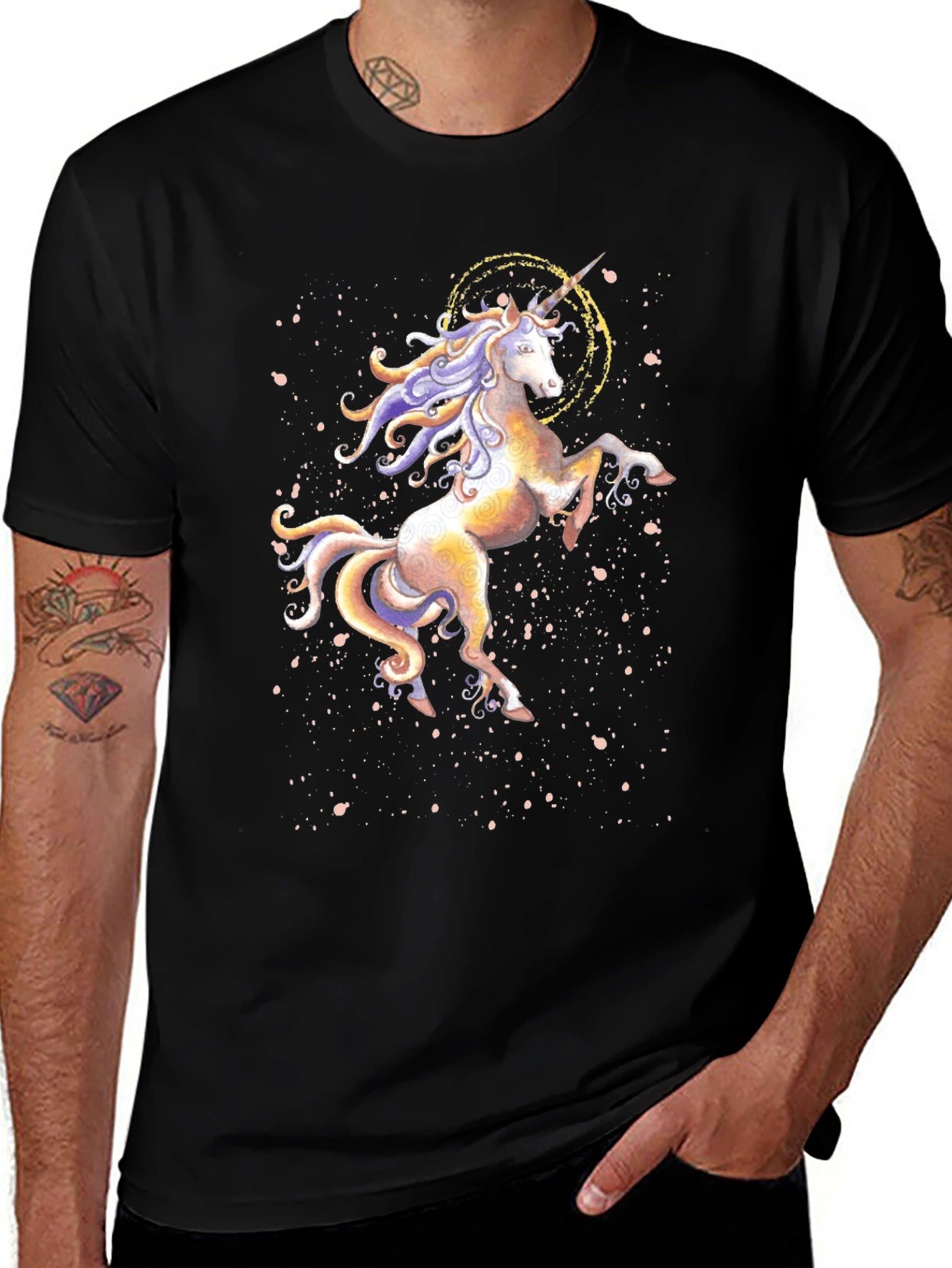 Unicorn Graphic Print Black T-Shirt