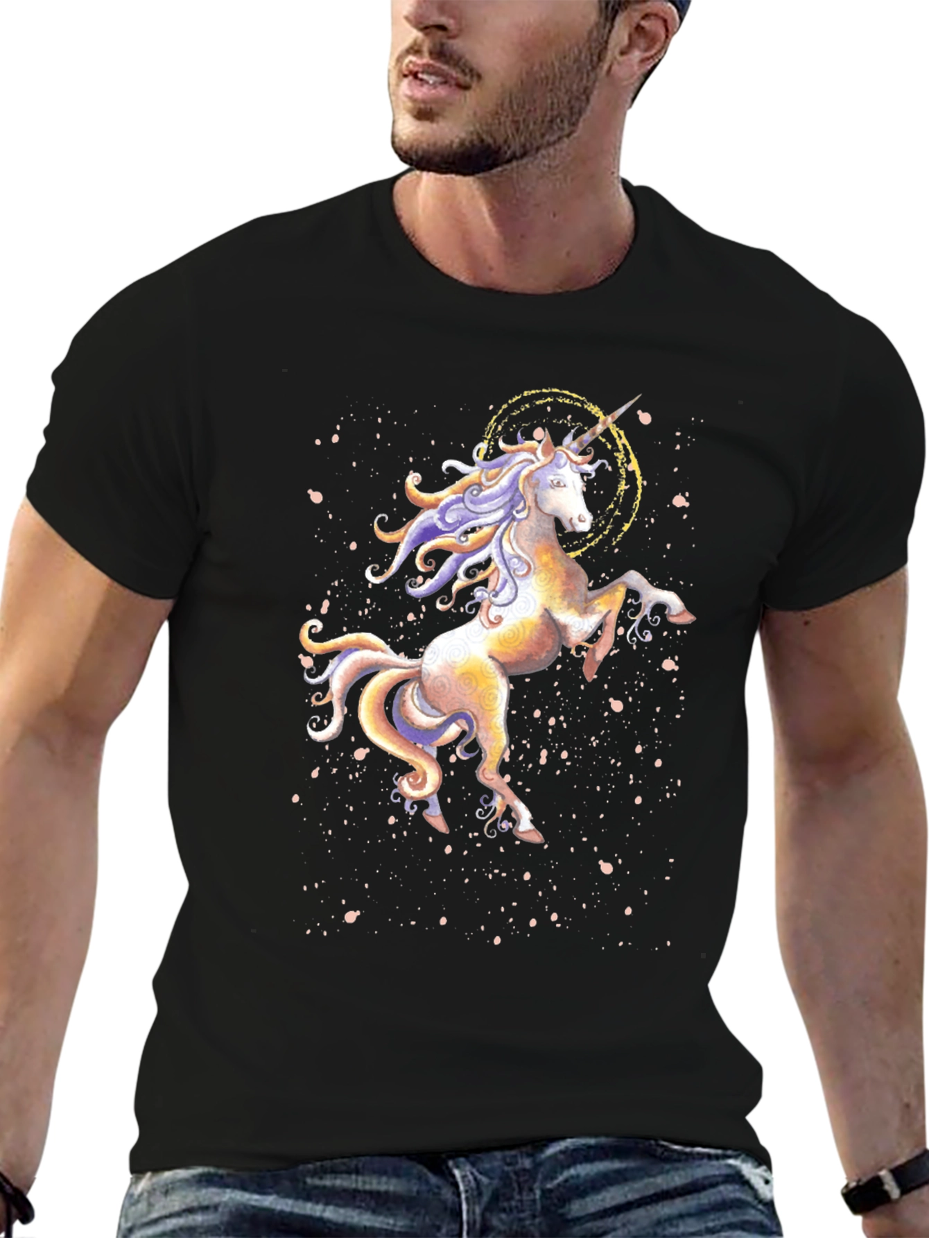 Unicorn Graphic Print Black T-Shirt