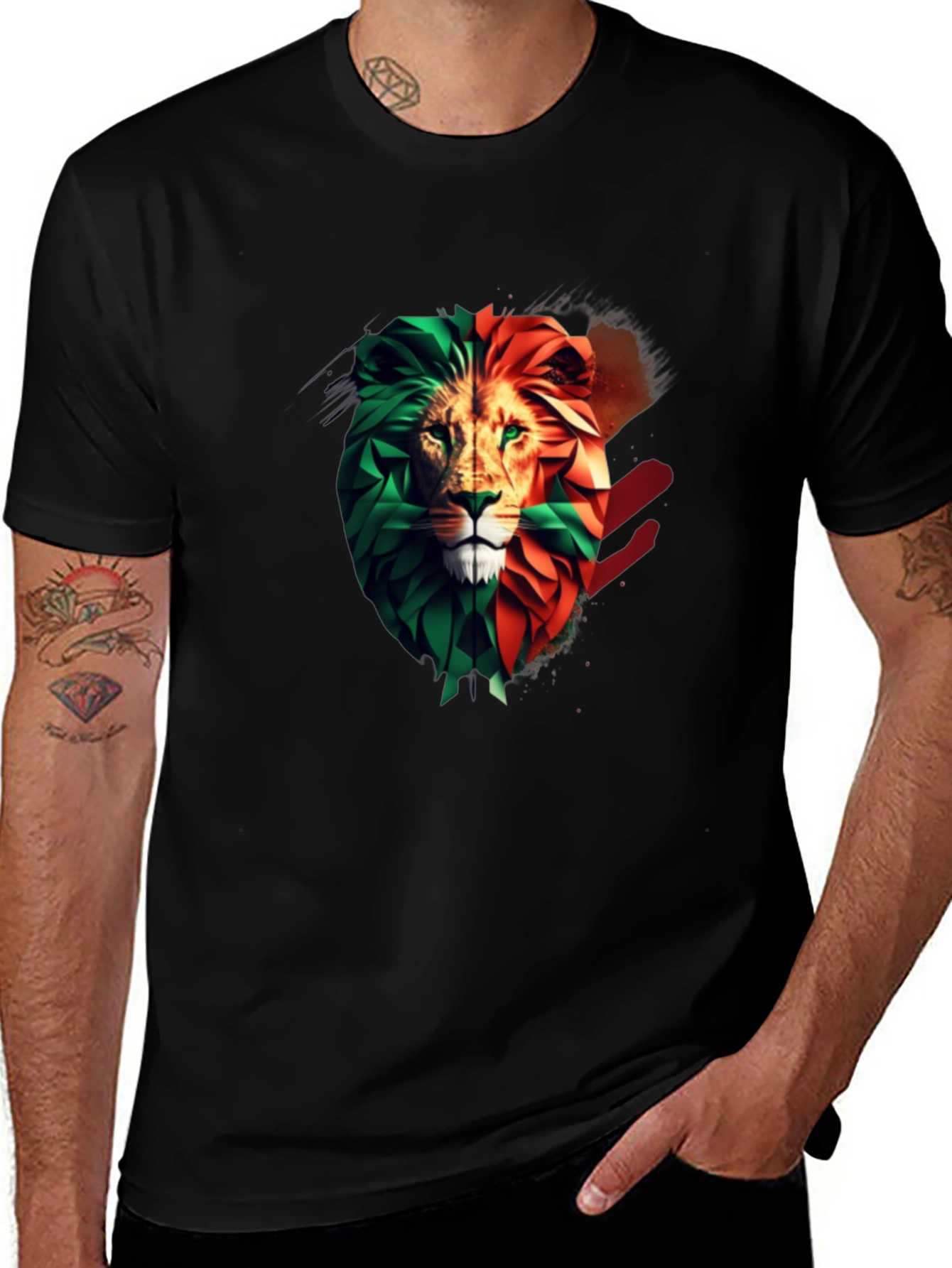 Lion Head Two-Tone Graphic Print T-Shirt