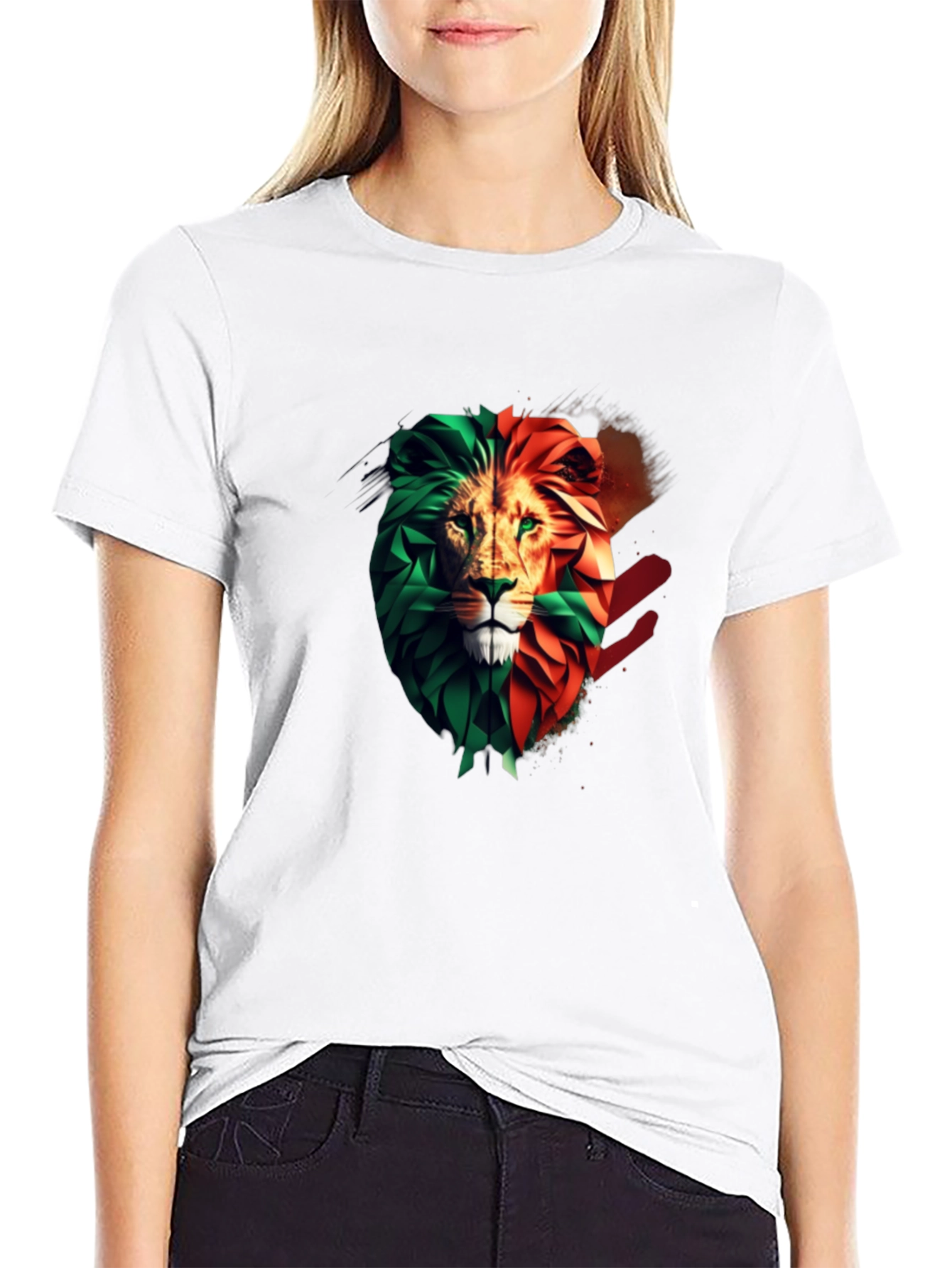 Lion Head Two-Tone Graphic Print T-Shirt