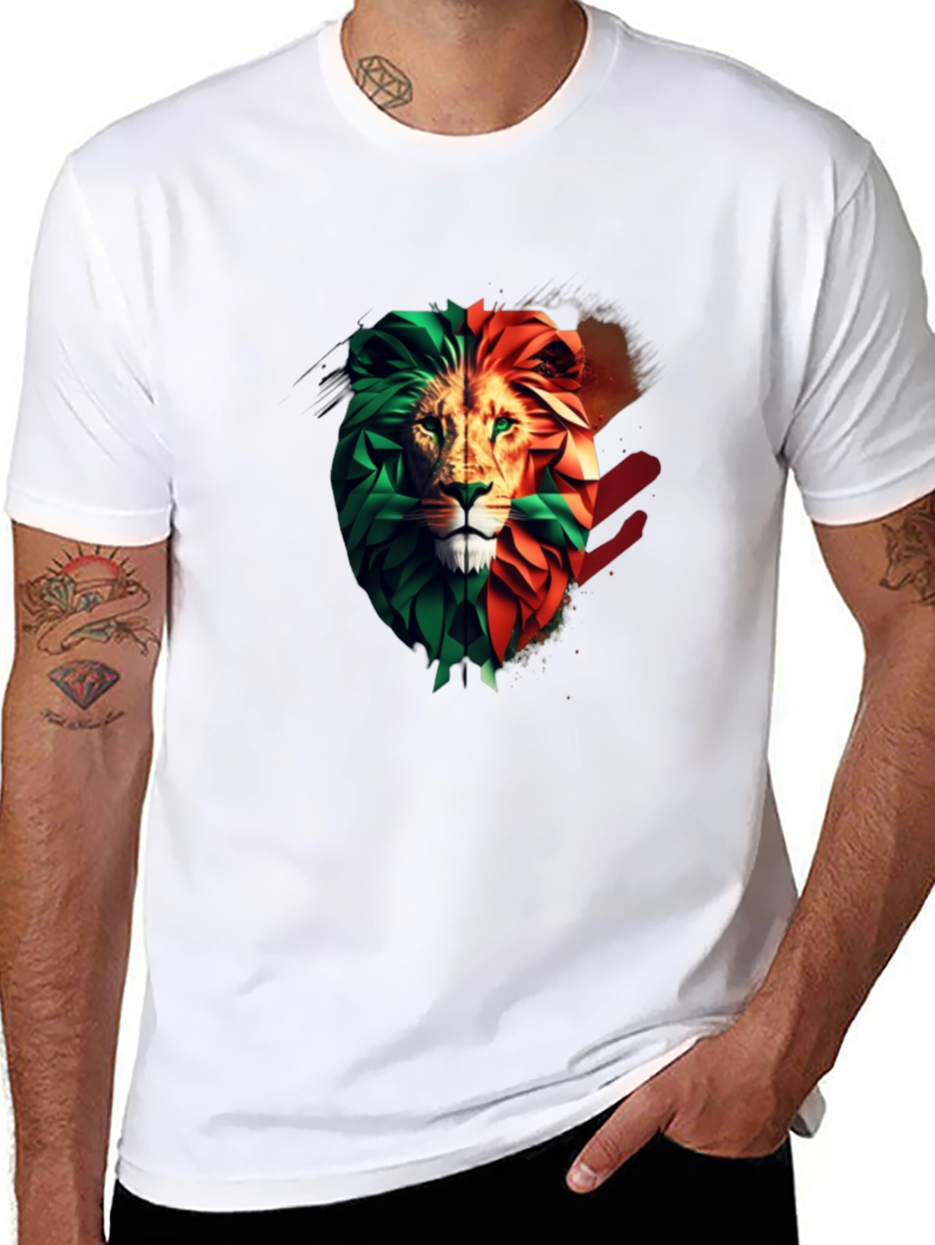 Lion Head Two-Tone Graphic Print T-Shirt