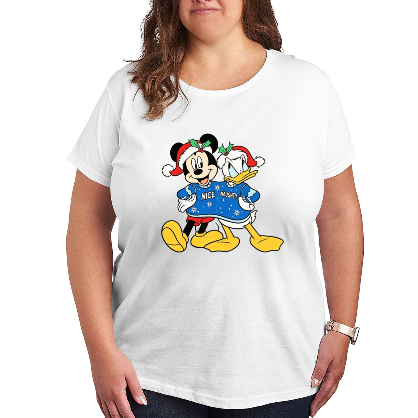 Christmas Vibe Mickey & Donald Duck Holiday Plus?Size Women T?Shirt