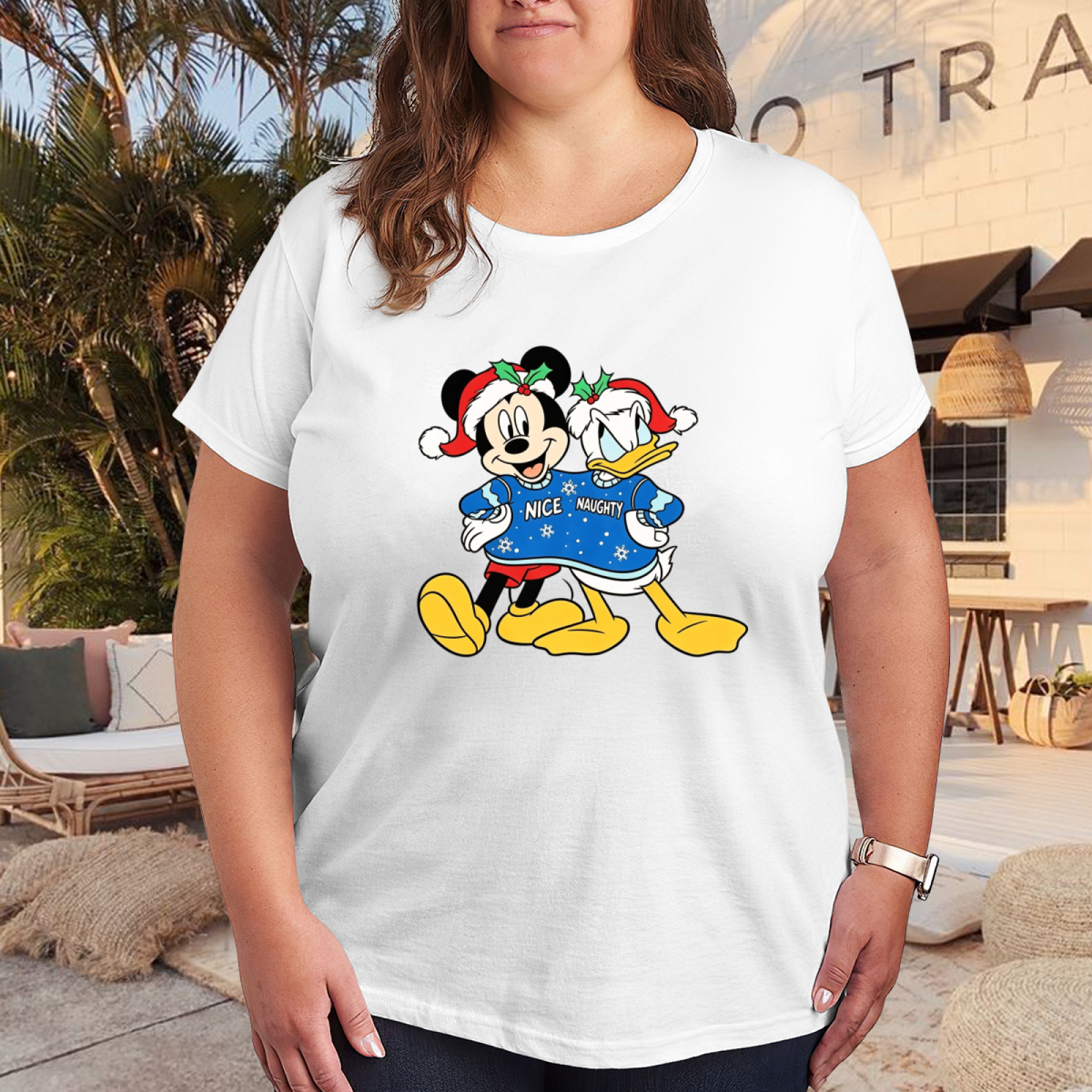 Christmas Vibe Mickey & Donald Duck Holiday Plus?Size Women T?Shirt
