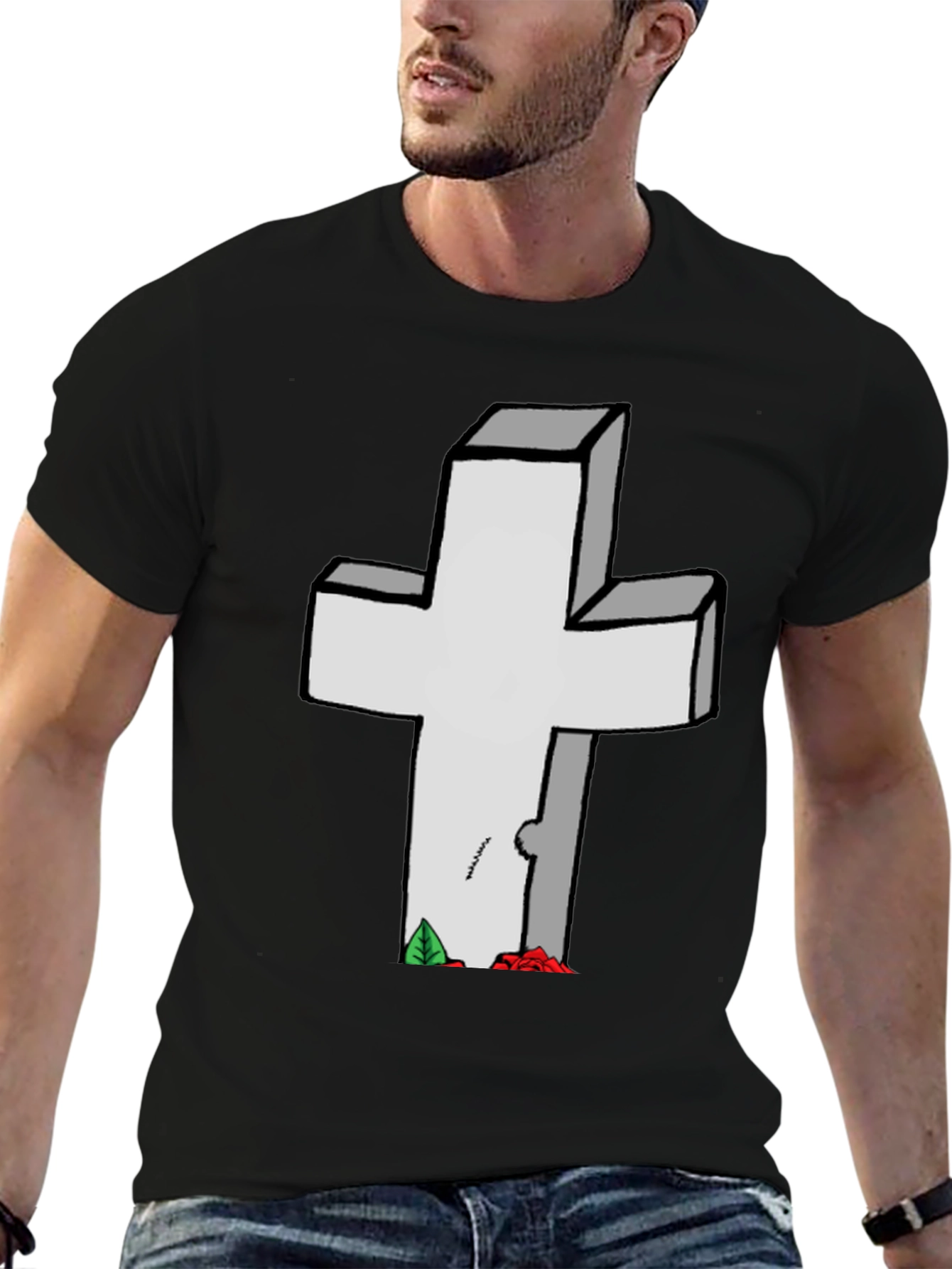 Grave Humor T-Shirt: Cross Tombstone Graphic Tee