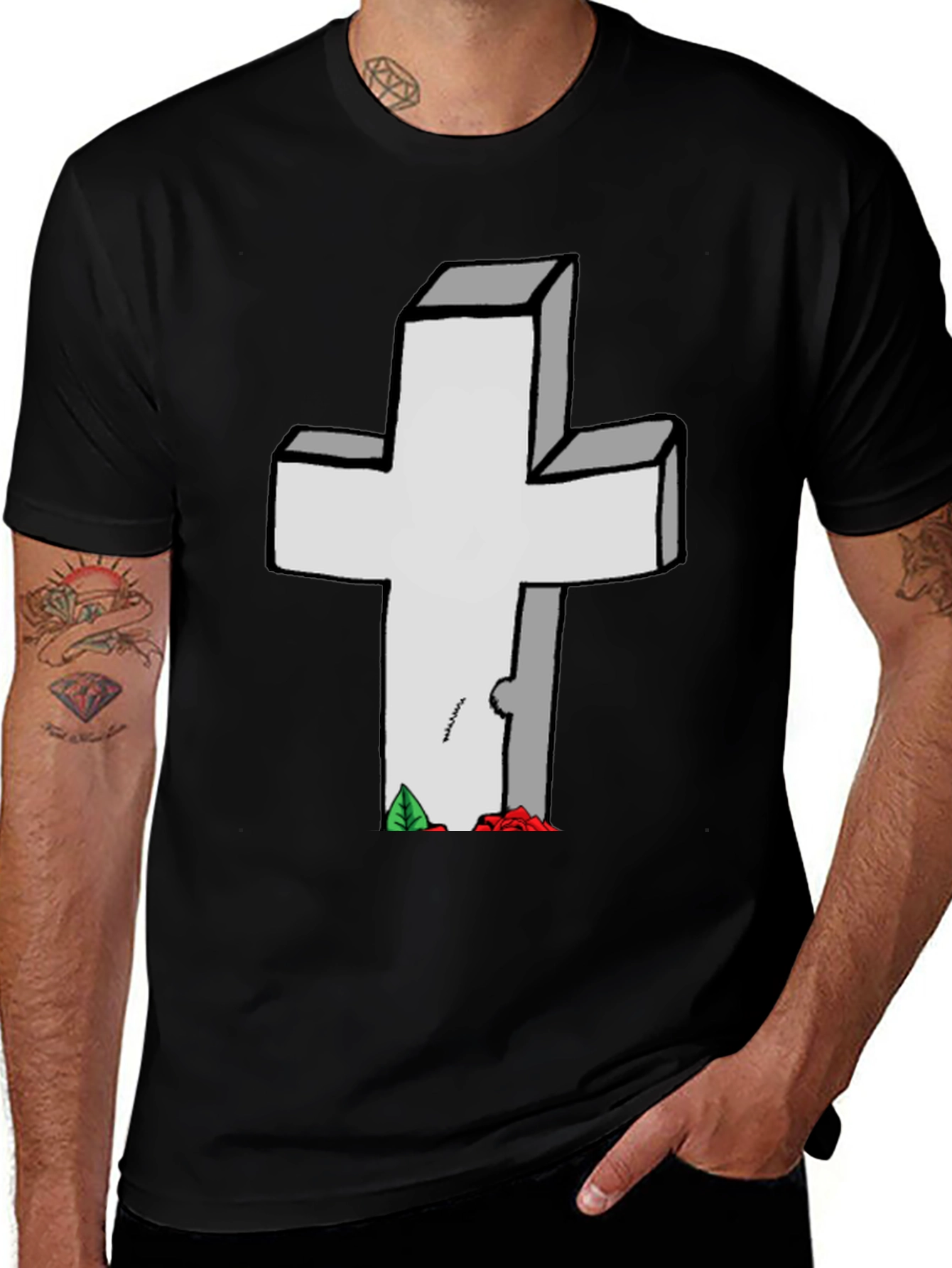 Grave Humor T-Shirt: Cross Tombstone Graphic Tee