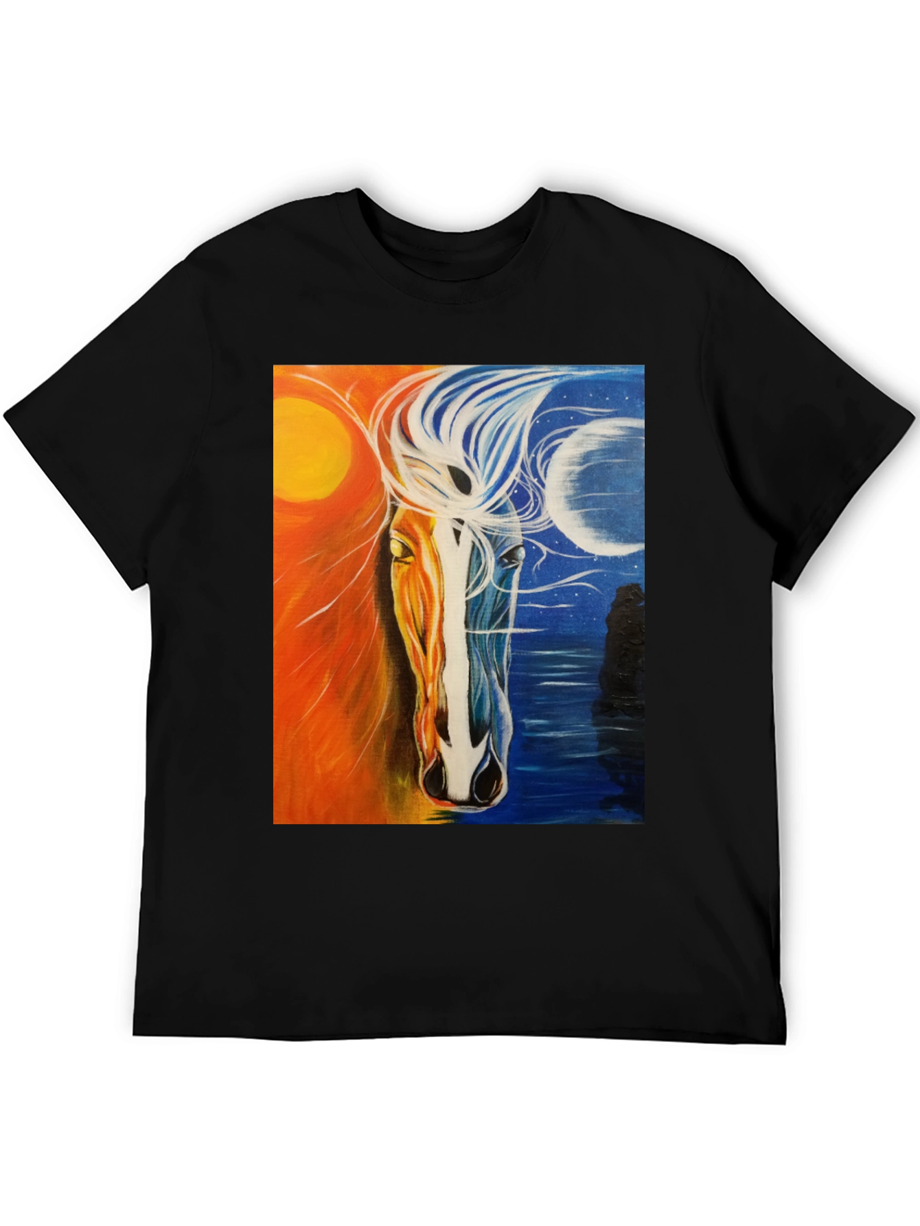 Sun and Moon Horse Graphic Tee - Black