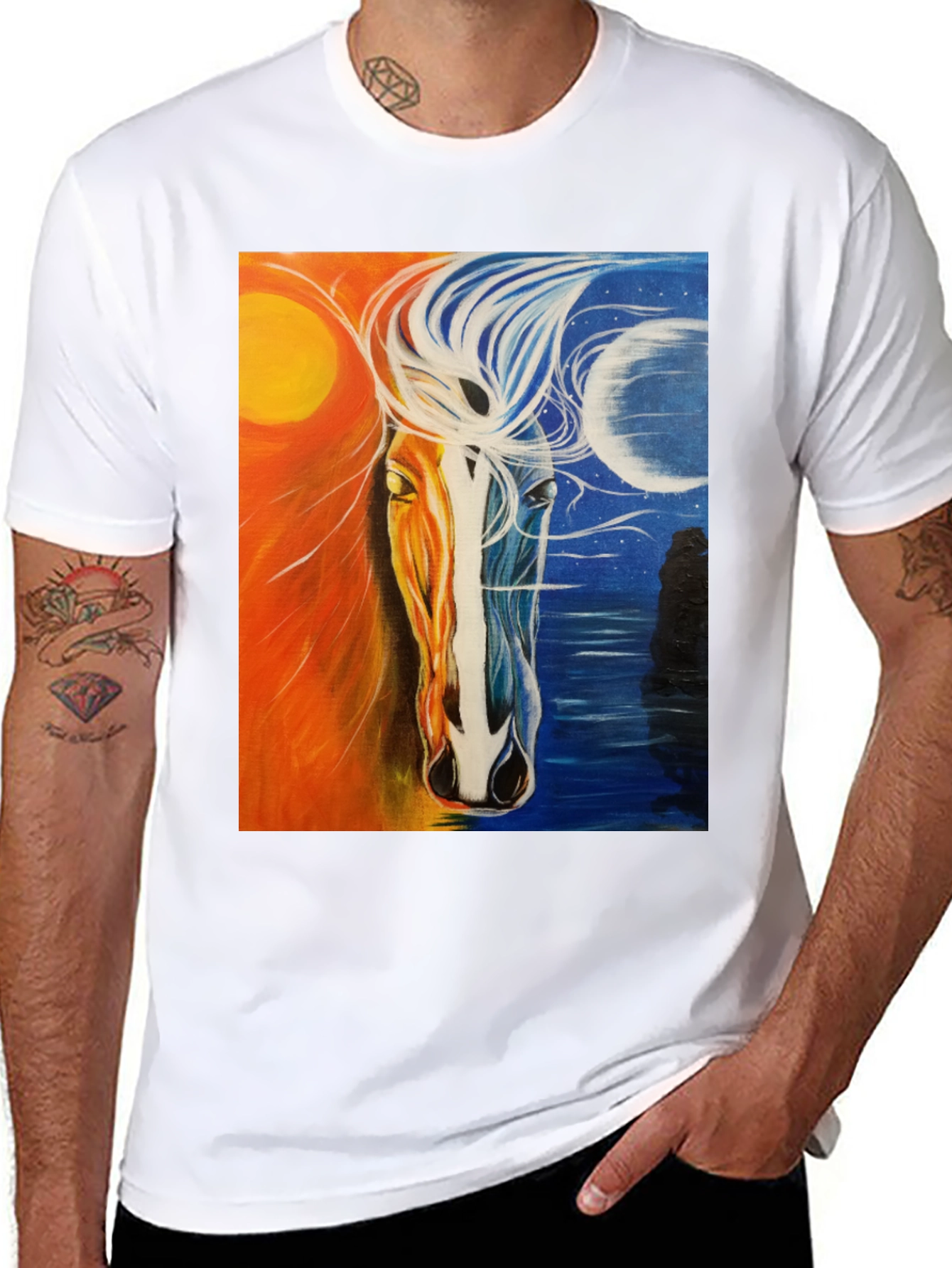 Sun and Moon Horse Graphic Tee - Black