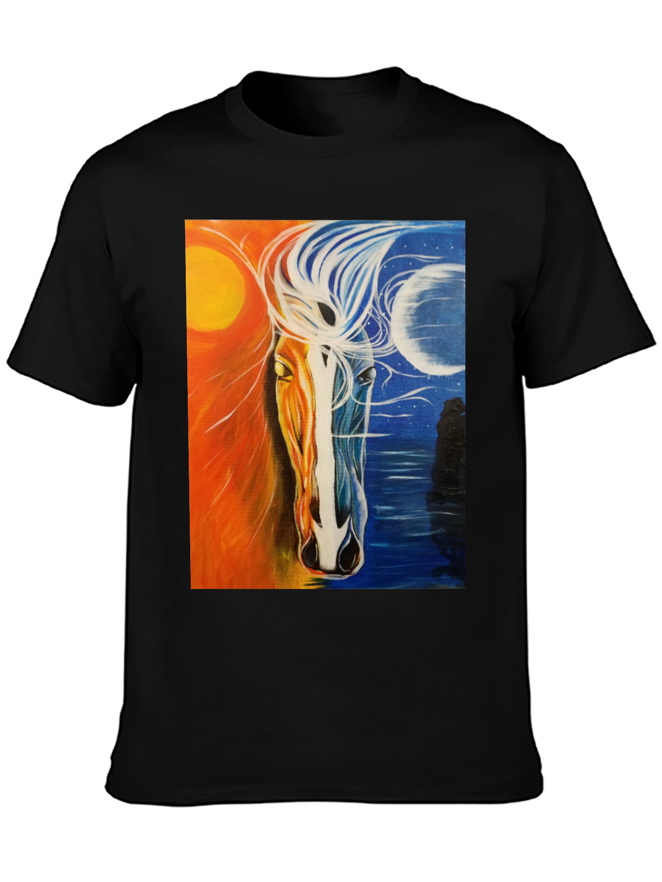 Sun and Moon Horse Graphic Tee - Black