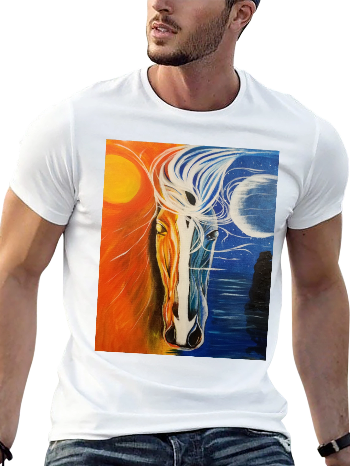 Sun and Moon Horse Graphic Tee - Black