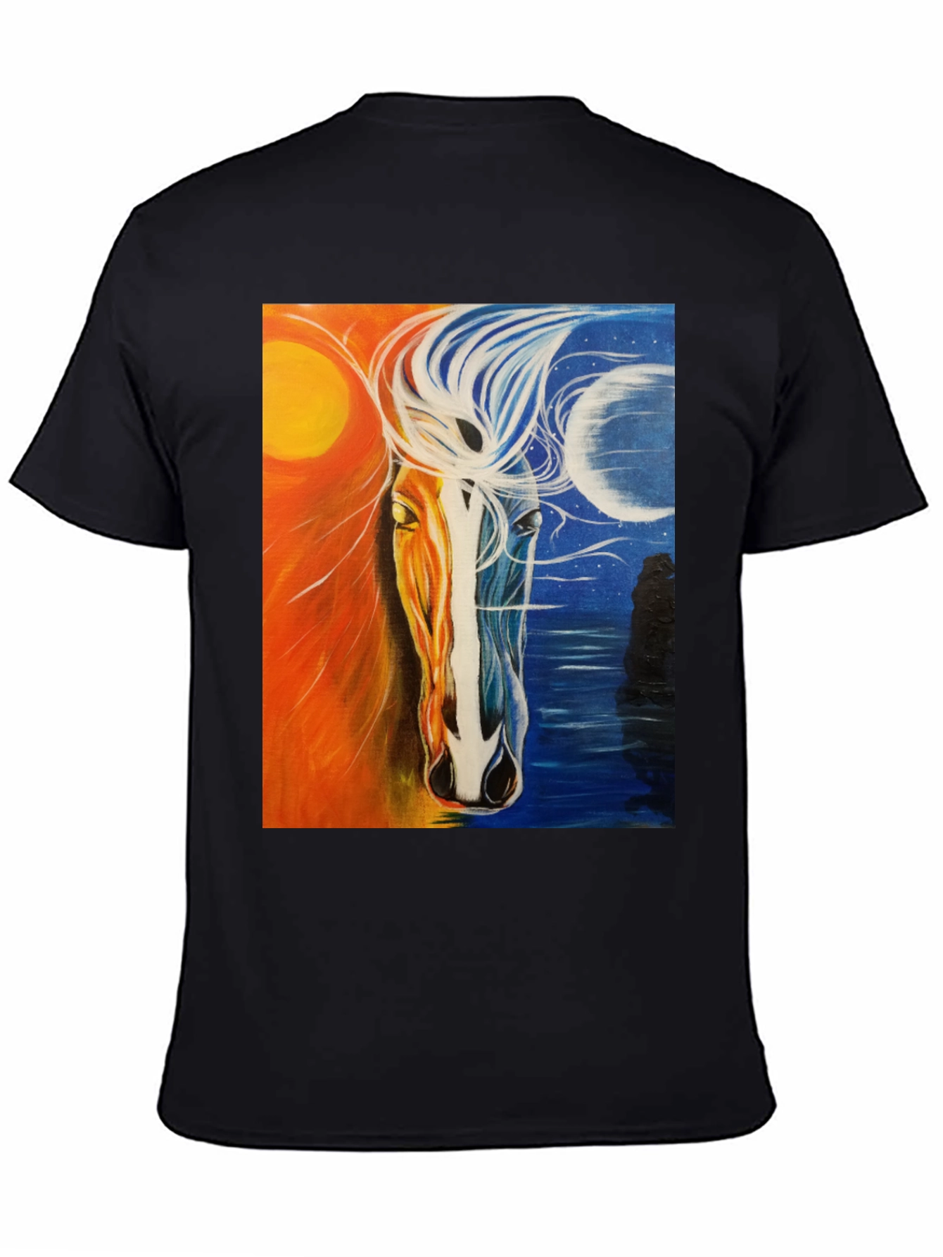 Sun and Moon Horse Graphic Tee - Black