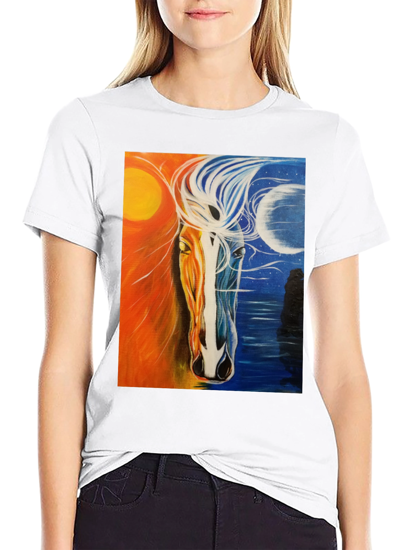 Sun and Moon Horse Graphic Tee - Black