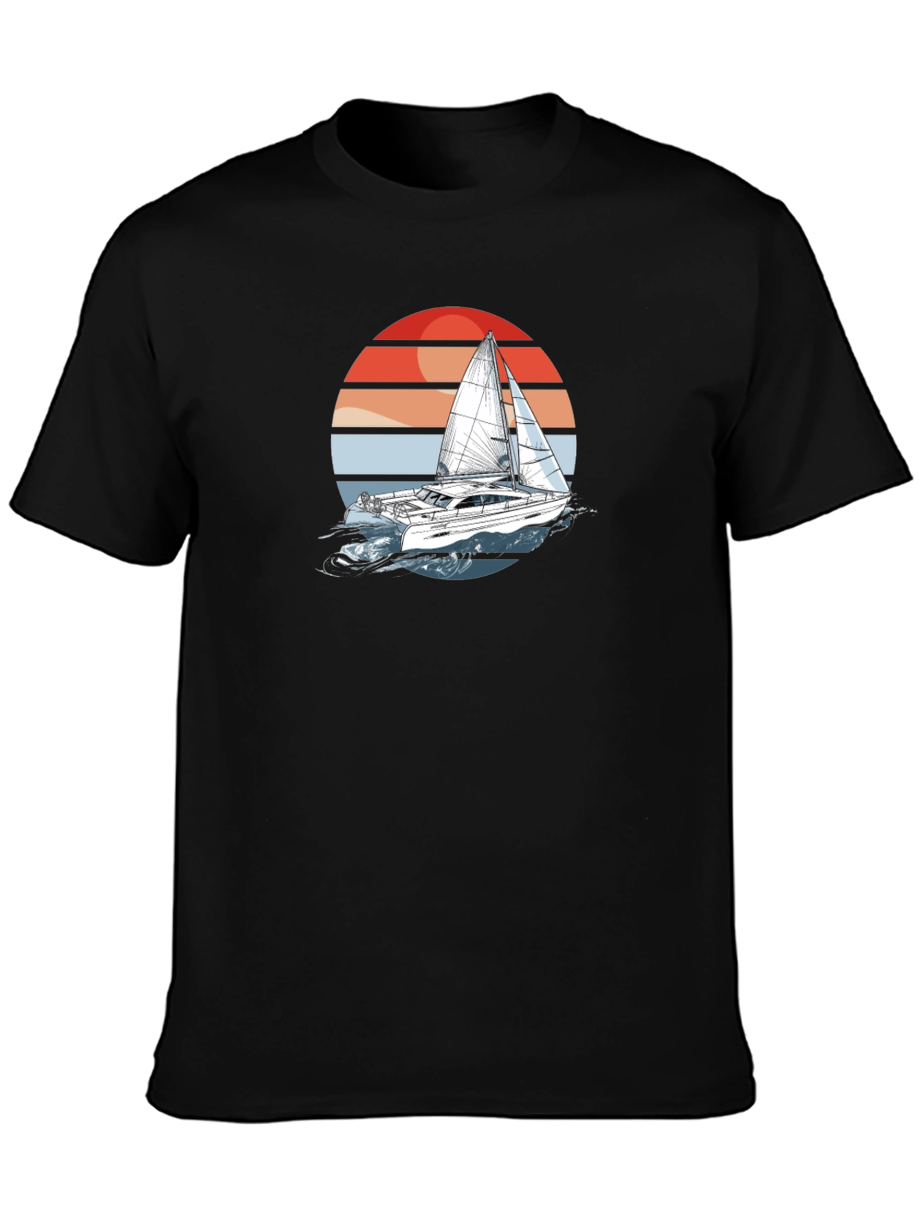 Sailboat Sunset Graphic Tee - Black Cotton T-Shirt