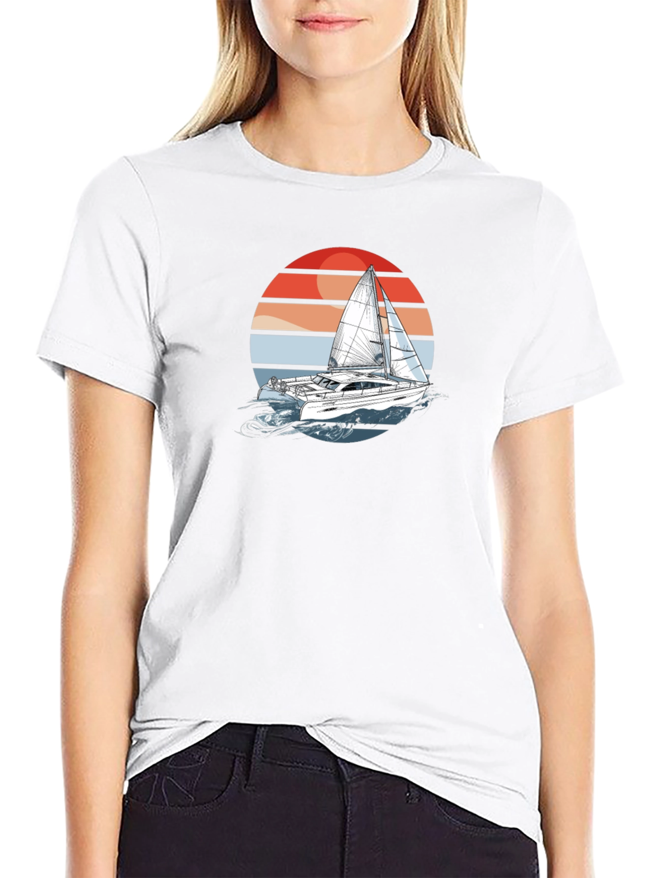Sailboat Sunset Graphic Tee - Black Cotton T-Shirt