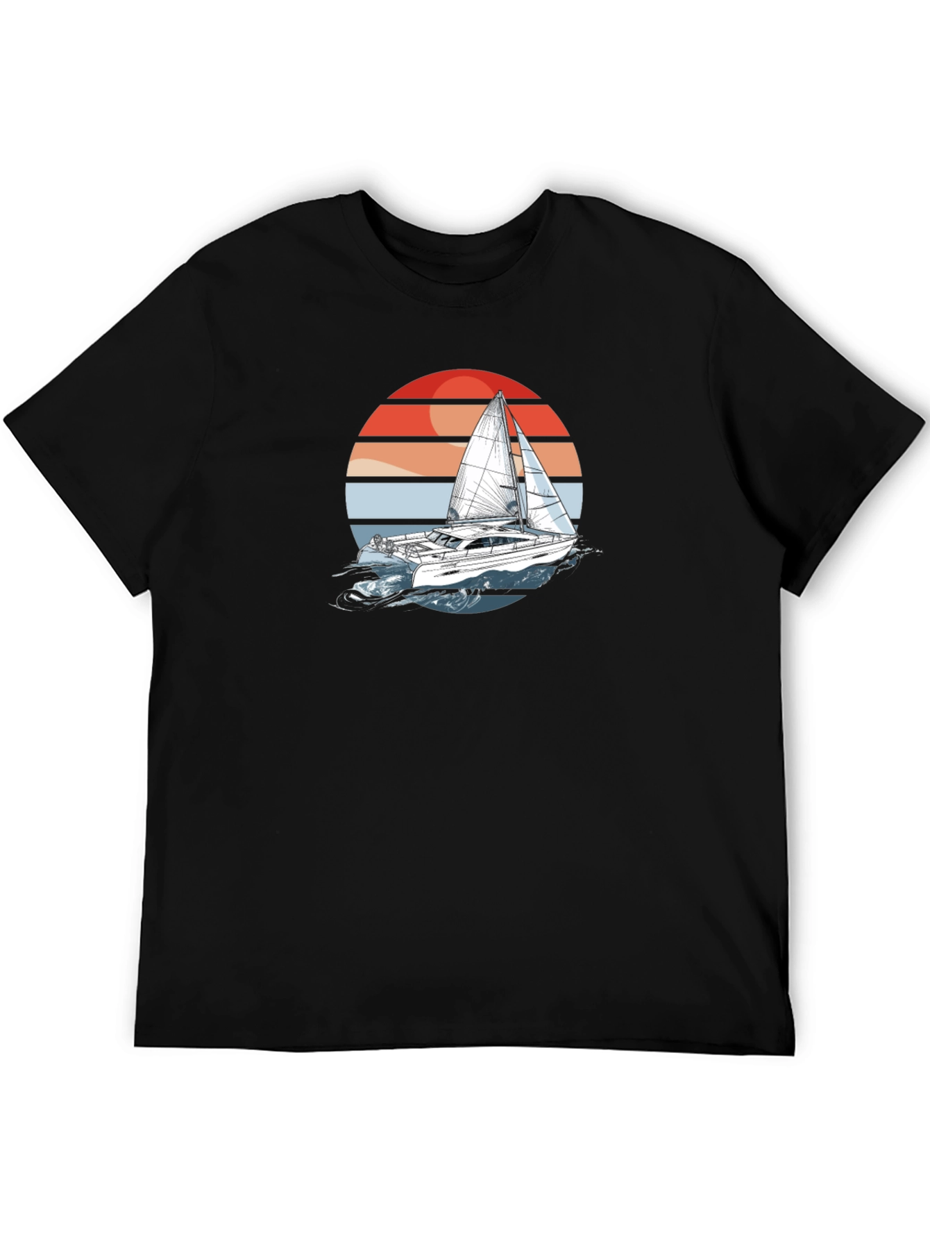 Sailboat Sunset Graphic Tee - Black Cotton T-Shirt