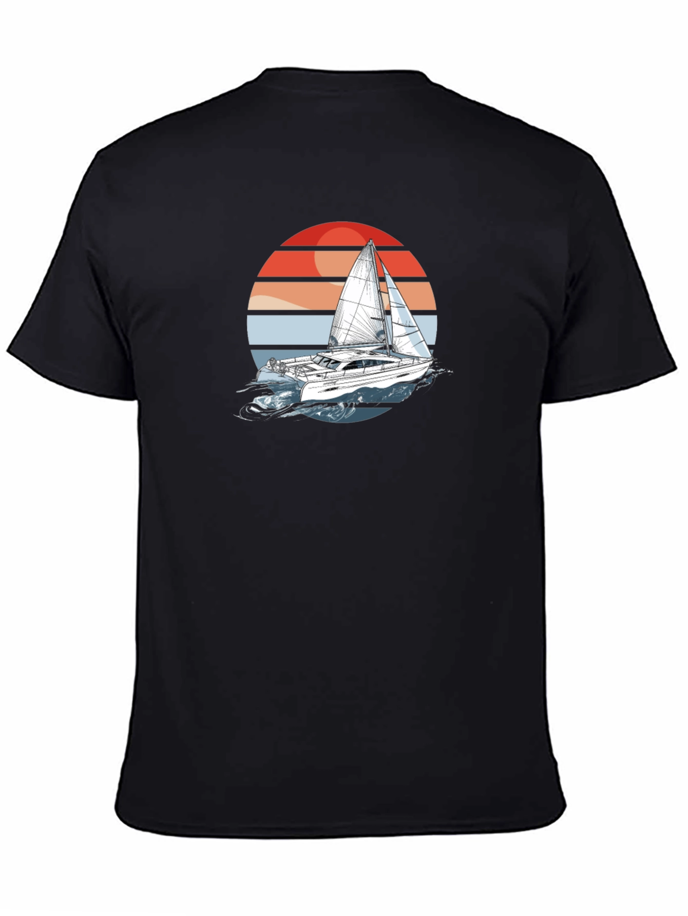 Sailboat Sunset Graphic Tee - Black Cotton T-Shirt