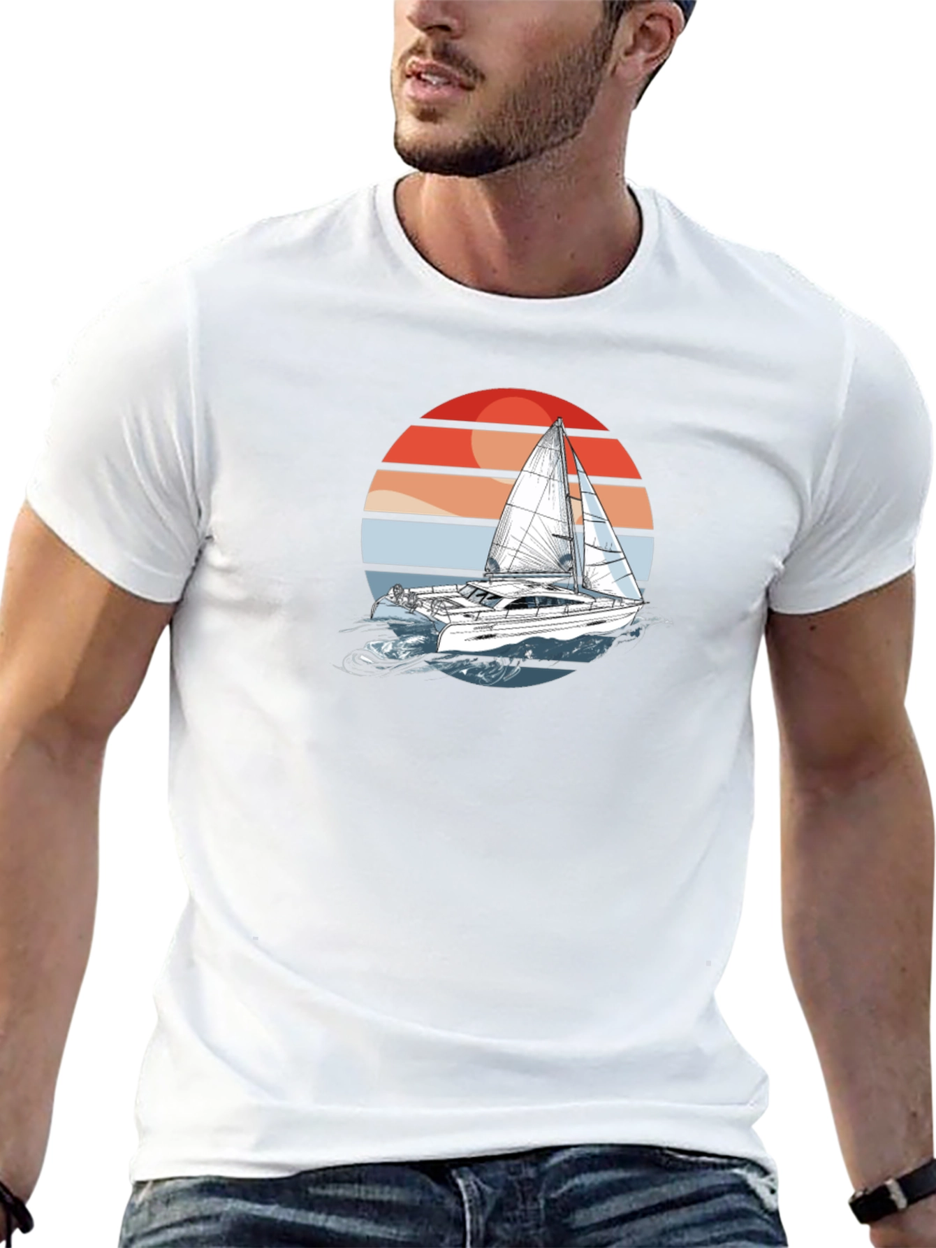 Sailboat Sunset Graphic Tee - Black Cotton T-Shirt