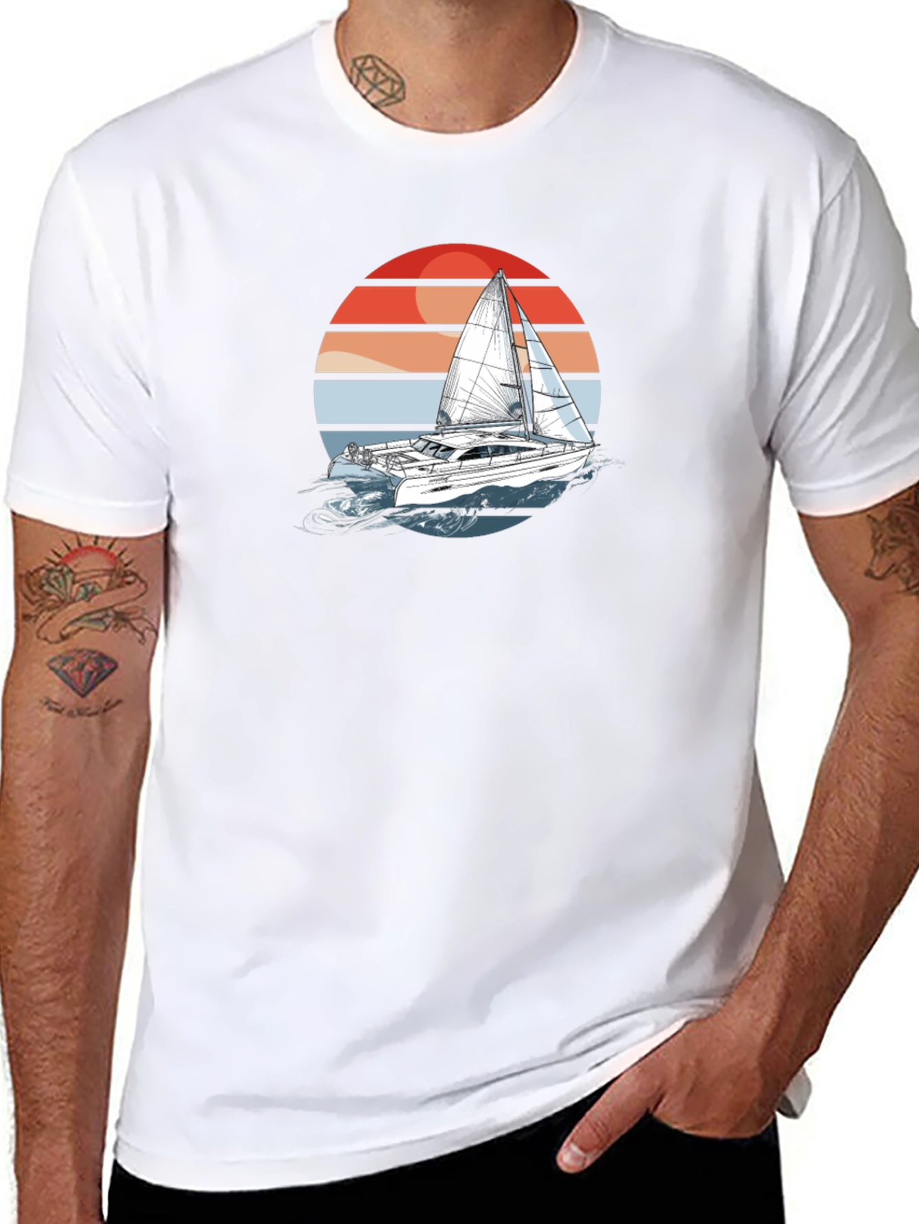 Sailboat Sunset Graphic Tee - Black Cotton T-Shirt