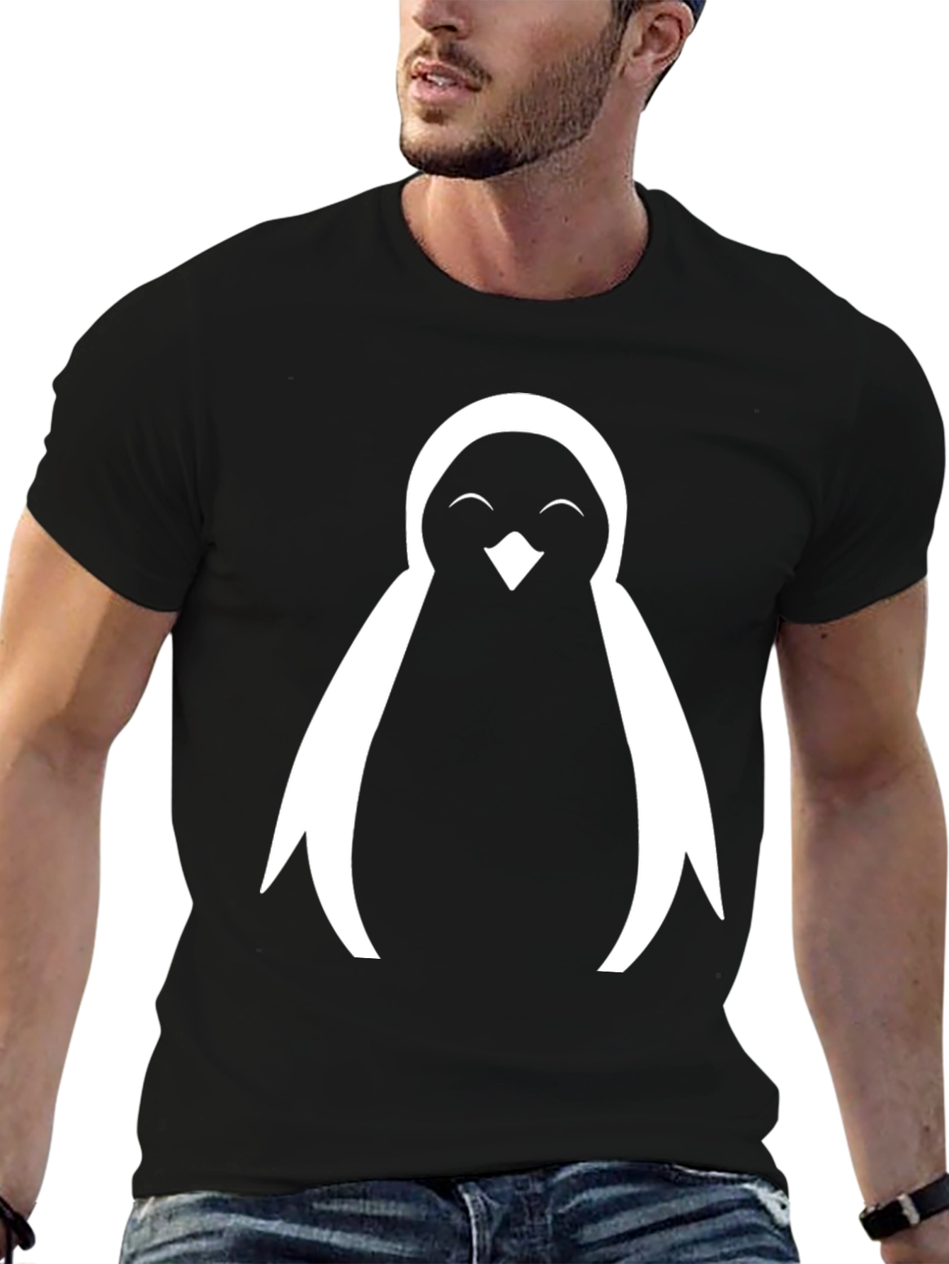 Cute Penguin Graphic Tee - Black Cotton Blend