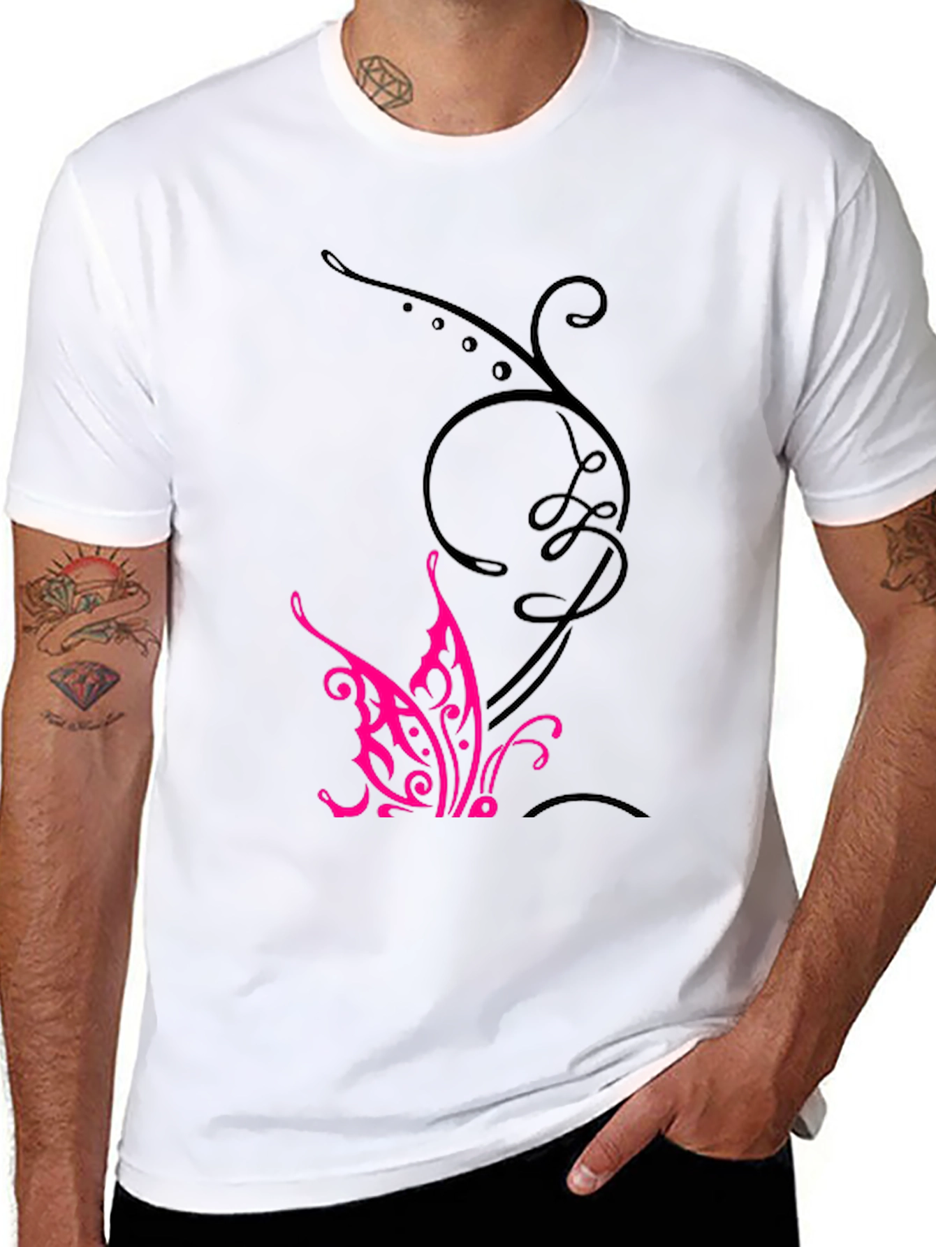 Black Tee with Butterfly Design